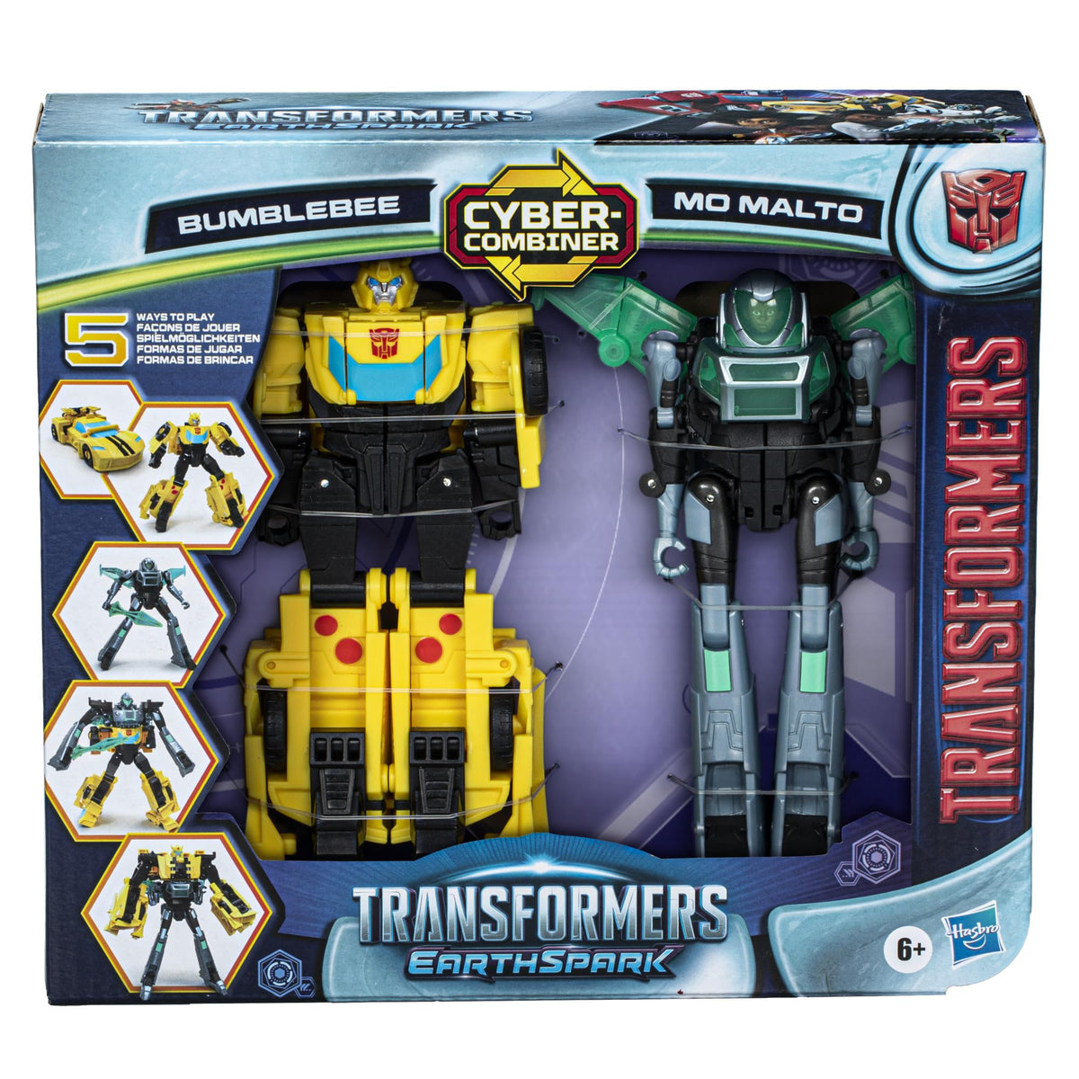 Transformers EarthSpark Cyber-Combiner Bumblebee & Mo Malto Action Figures - 5-inch Scale, Ages 6+