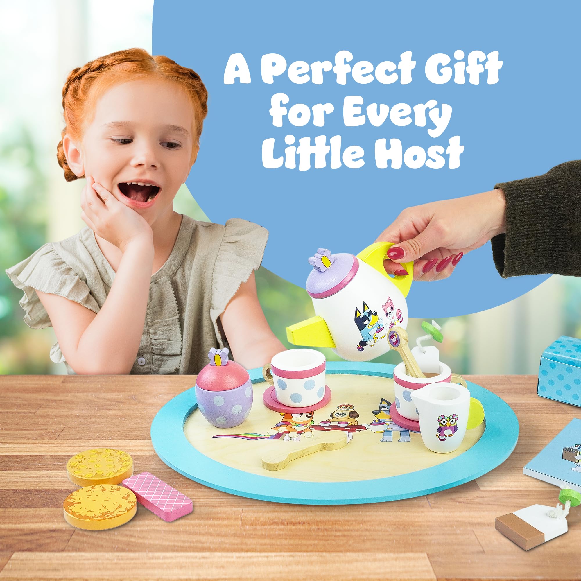 Bluey Wooden Tea Set - 20 Piece Pretend Play Toy for Kids Aged 3+ 4