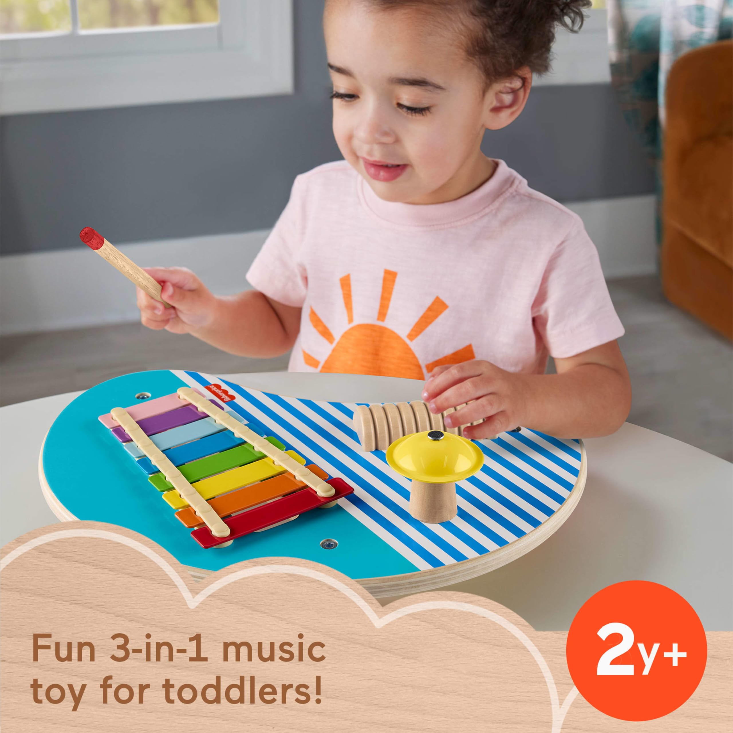 Fisher-Price Wooden Musical Table with Percussion Instruments for Toddlers Ages 2+ 2