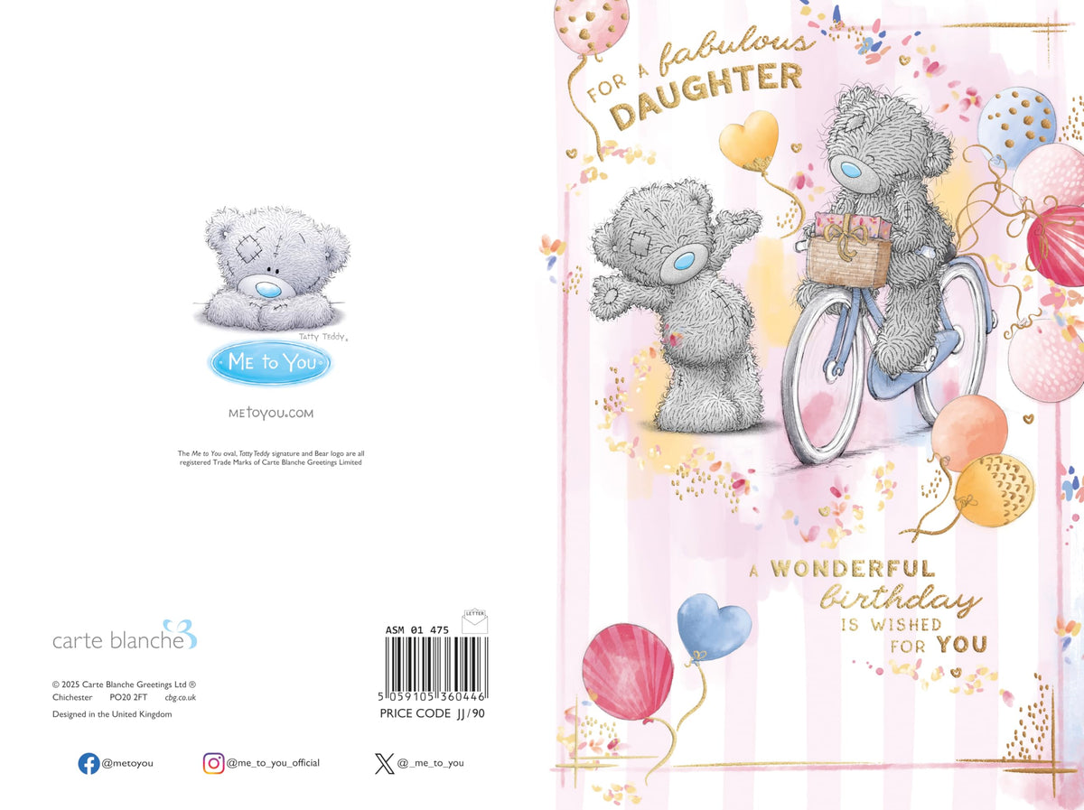 Me to You Tatty Teddy Birthday Card - Luxury Gold Foil, Daughter | 6 x 9 Inches | Official Collection