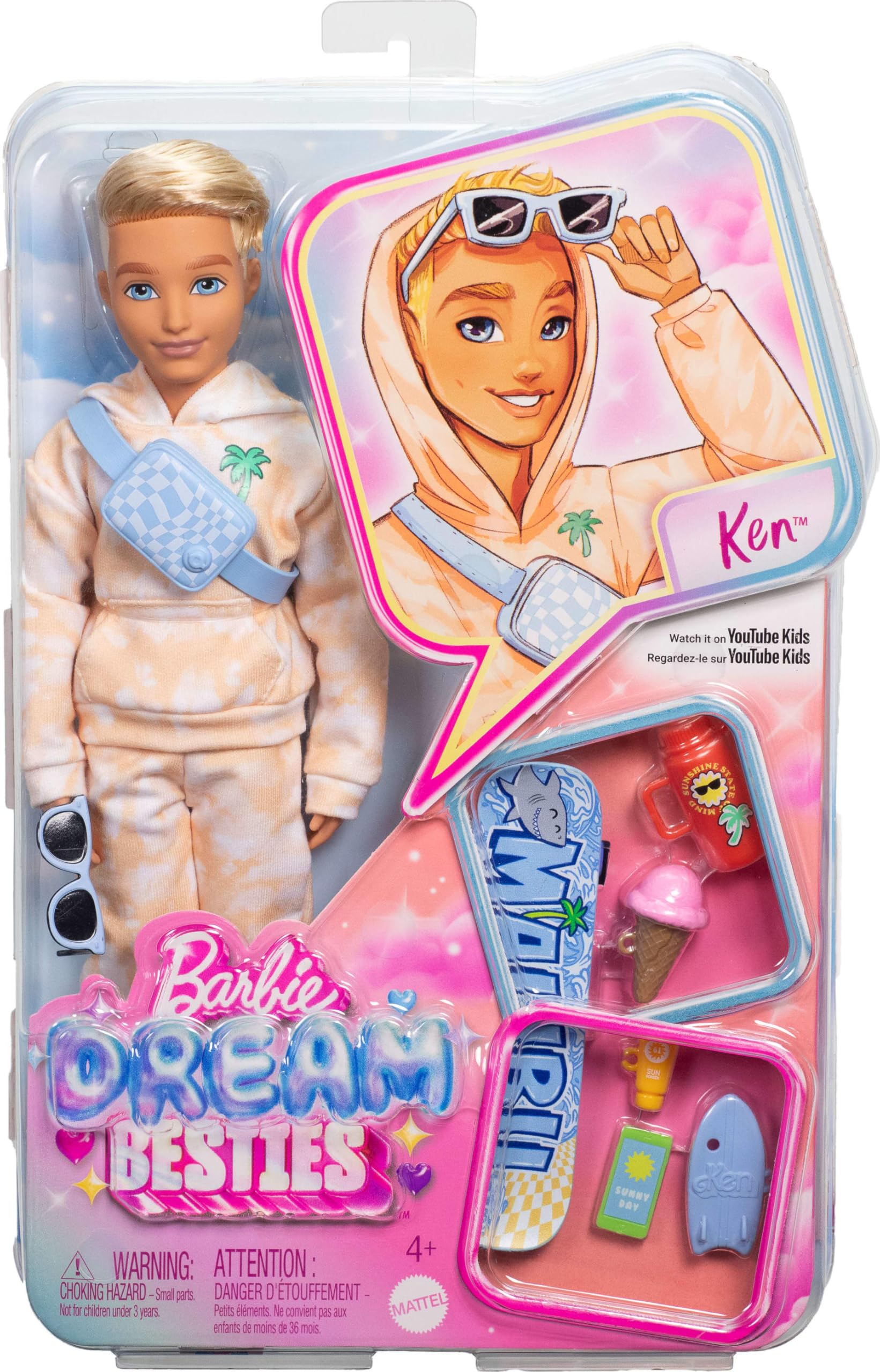 Barbie Dream Besties Ken Doll - Posable Fashion Doll with Skateboard & Accessories | Ages 4+ 7