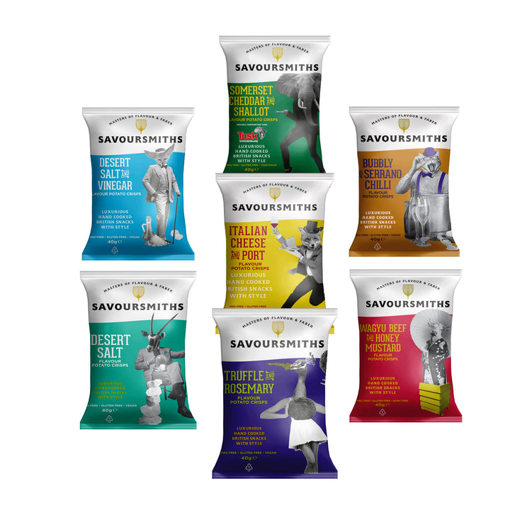 Savoursmiths Taster Pack - Luxury Hand-Cooked British Potato Crisps 7-Count, 280g