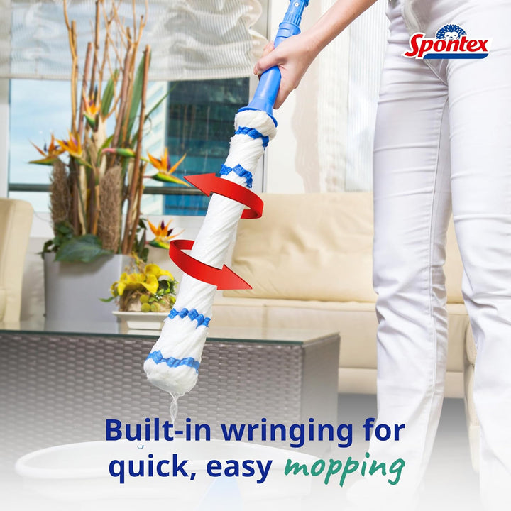 Spontex Ultra Compact Twist Mop and Bucket Set - Microfibre Mop with Built-In Wringing System