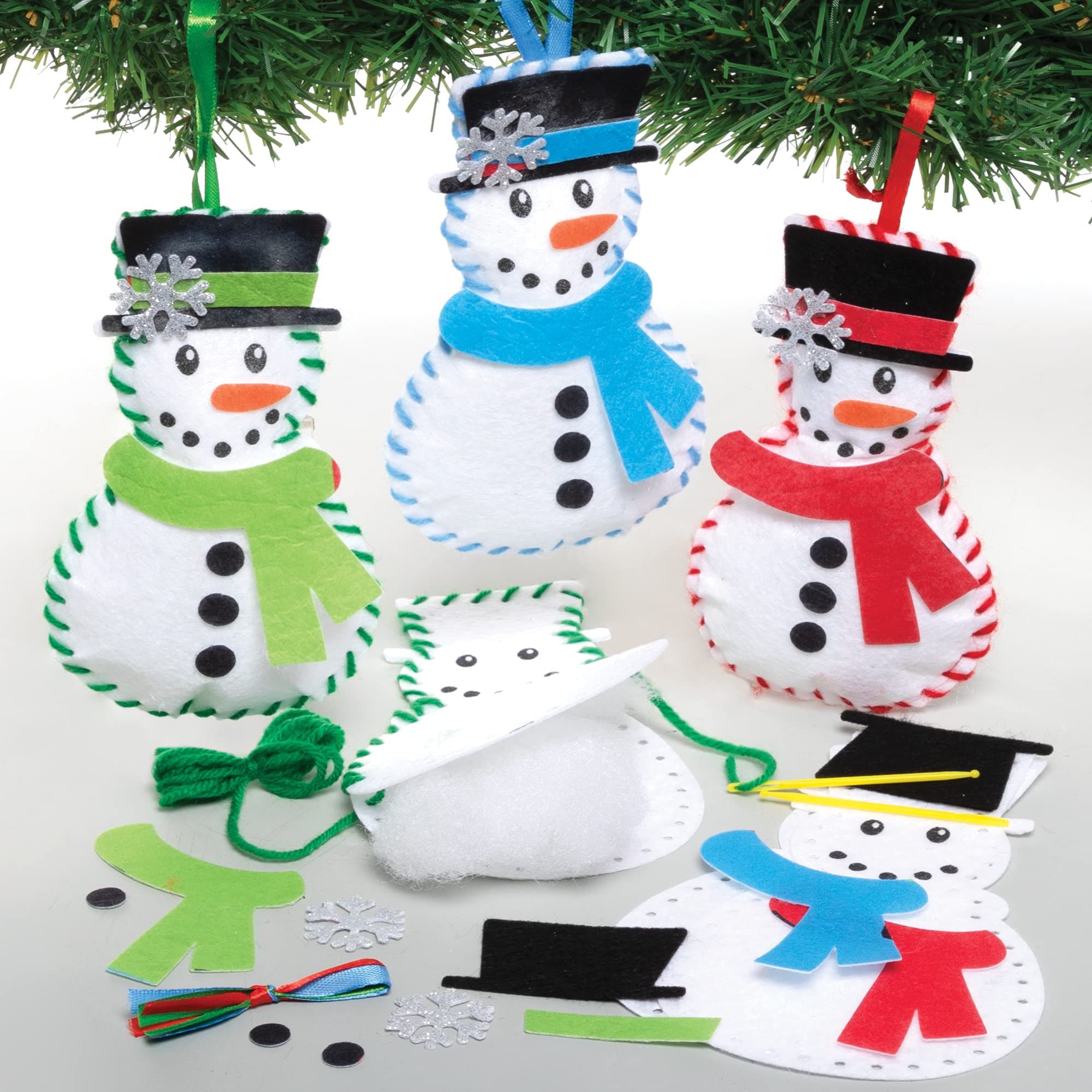 Baker Ross FE949 Snowman Decoration Sewing Kits - Pack of 3, Arts & Crafts Sewing Set for Kids 1