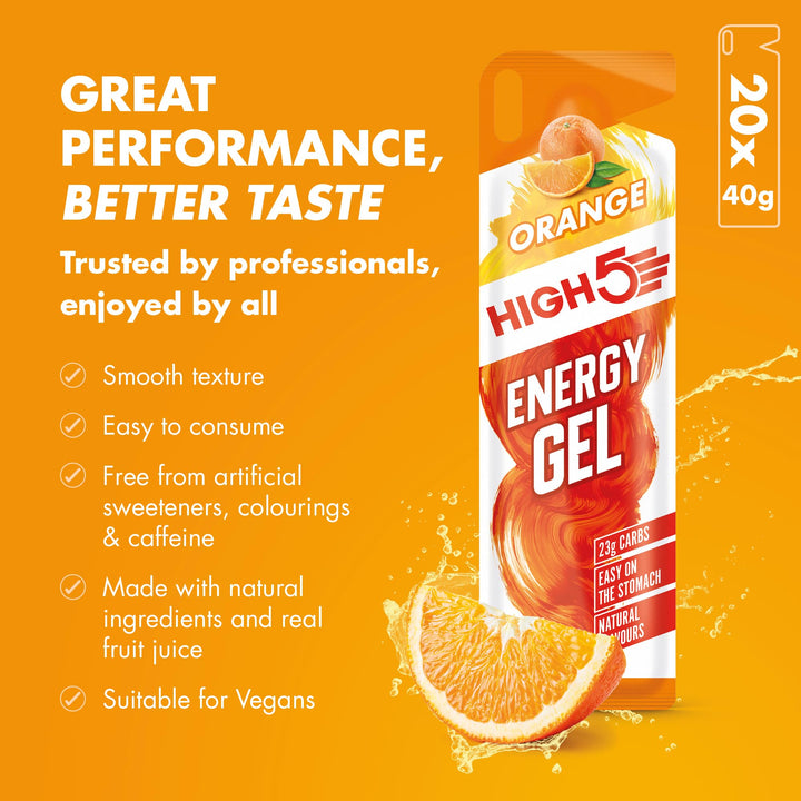 HIGH5 Energy Gel Pack - 20 x 40g Sachets for Running, Cycling, Endurance Sports - Natural Fruit Juice, Caffeine-Free (Assorted Flavours)