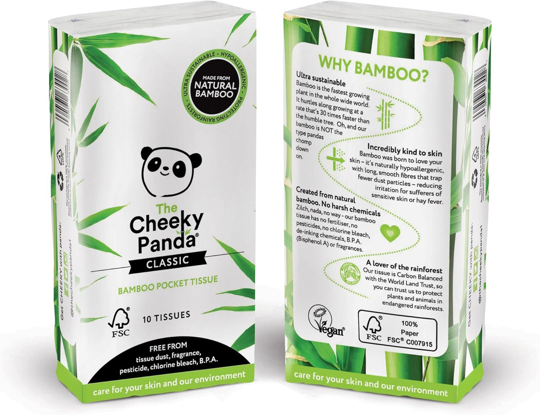 The Cheeky Panda - Bamboo Pocket Tissues 8-Pack | 3-Ply Hypoallergenic Travel Tissues