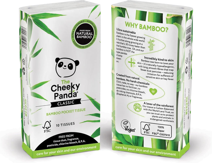 The Cheeky Panda - Bamboo Pocket Tissues 8-Pack | 3-Ply Hypoallergenic Travel Tissues