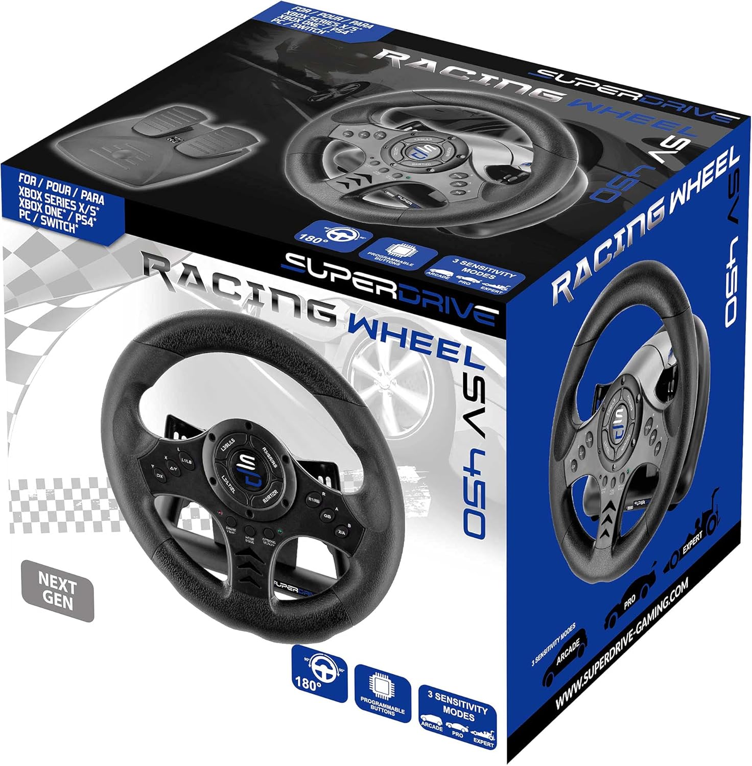 Superdrive SV450 Racing Steering Wheel with Pedals & Paddle Shifters for Xbox, PS4, Switch, PC 7