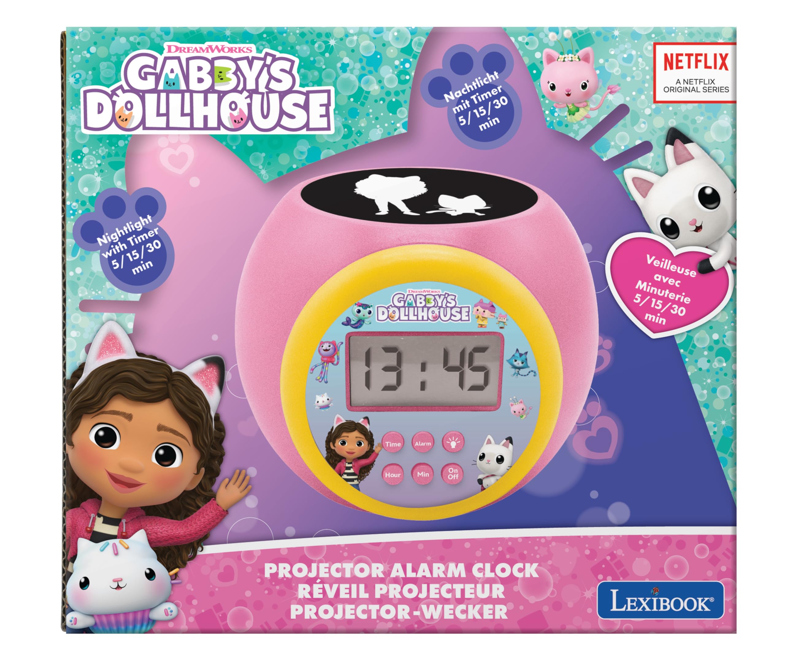 Gabby's Dollhouse Projector Alarm Clock with Nightlight - Pink 10