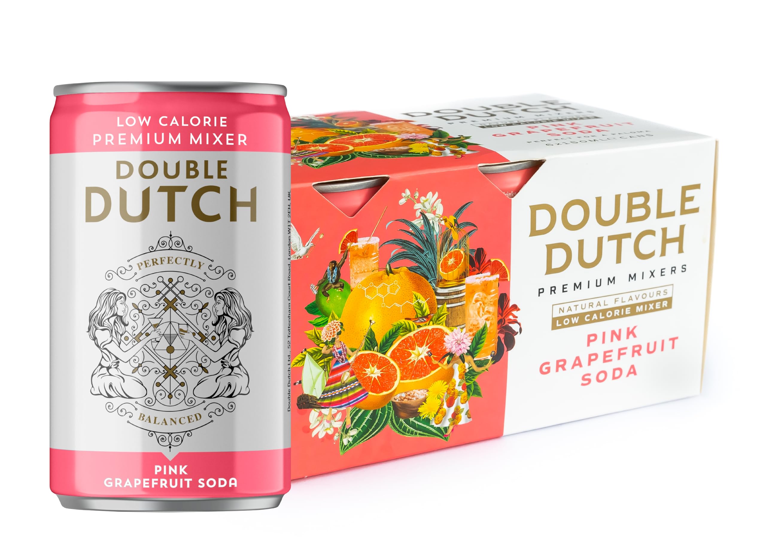 Double Dutch Pink Grapefruit Soda - Low Calorie, Natural Ingredients | 6 x 150ml Cans 1