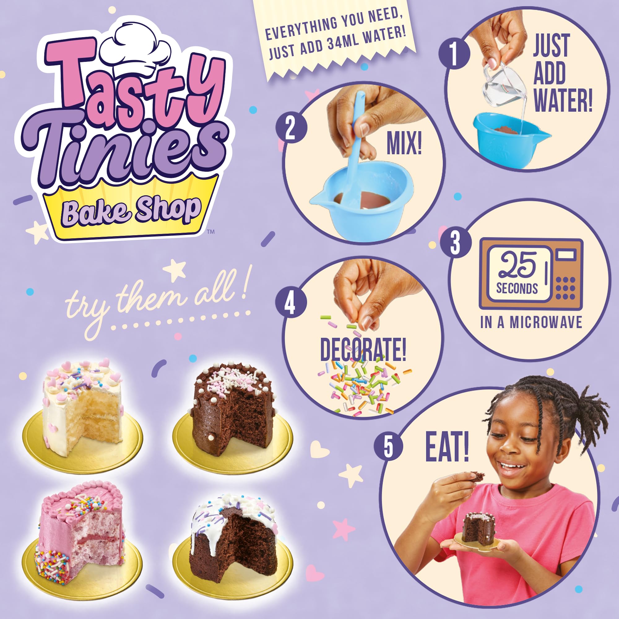 Tasty Tinies Bake Shop Strawberry Cake Mix Kit with Pink Frosting & Sprinkles | Makes 2 Mini Cakes 7