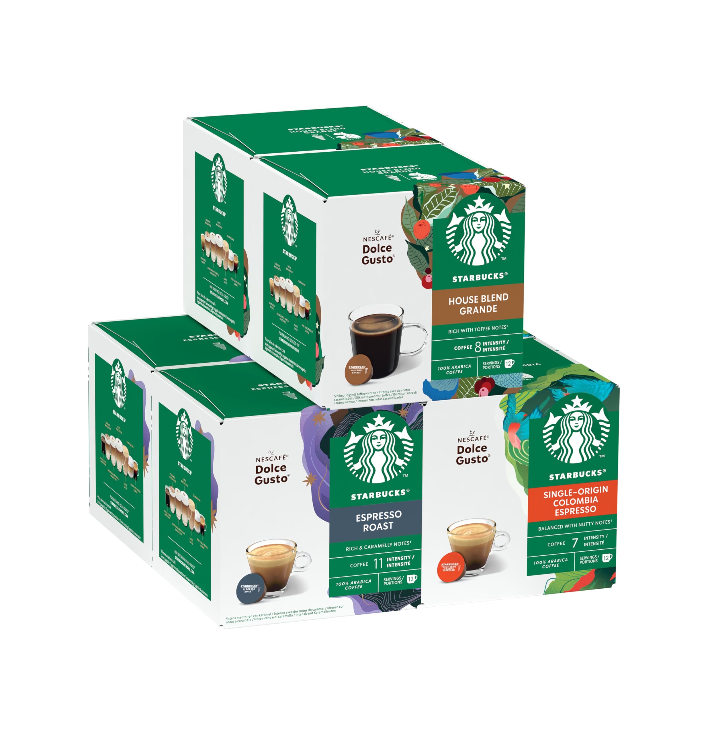 STARBUCKS Black Cup Variety Pack - 72 Capsules | Compatible with Nescafé Dolce Gusto 1