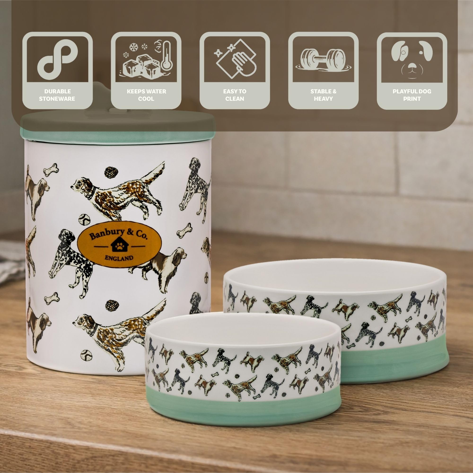 Banbury & Co Ceramic Dog Bowl - 400ml | Blue | Dishwasher Safe 3