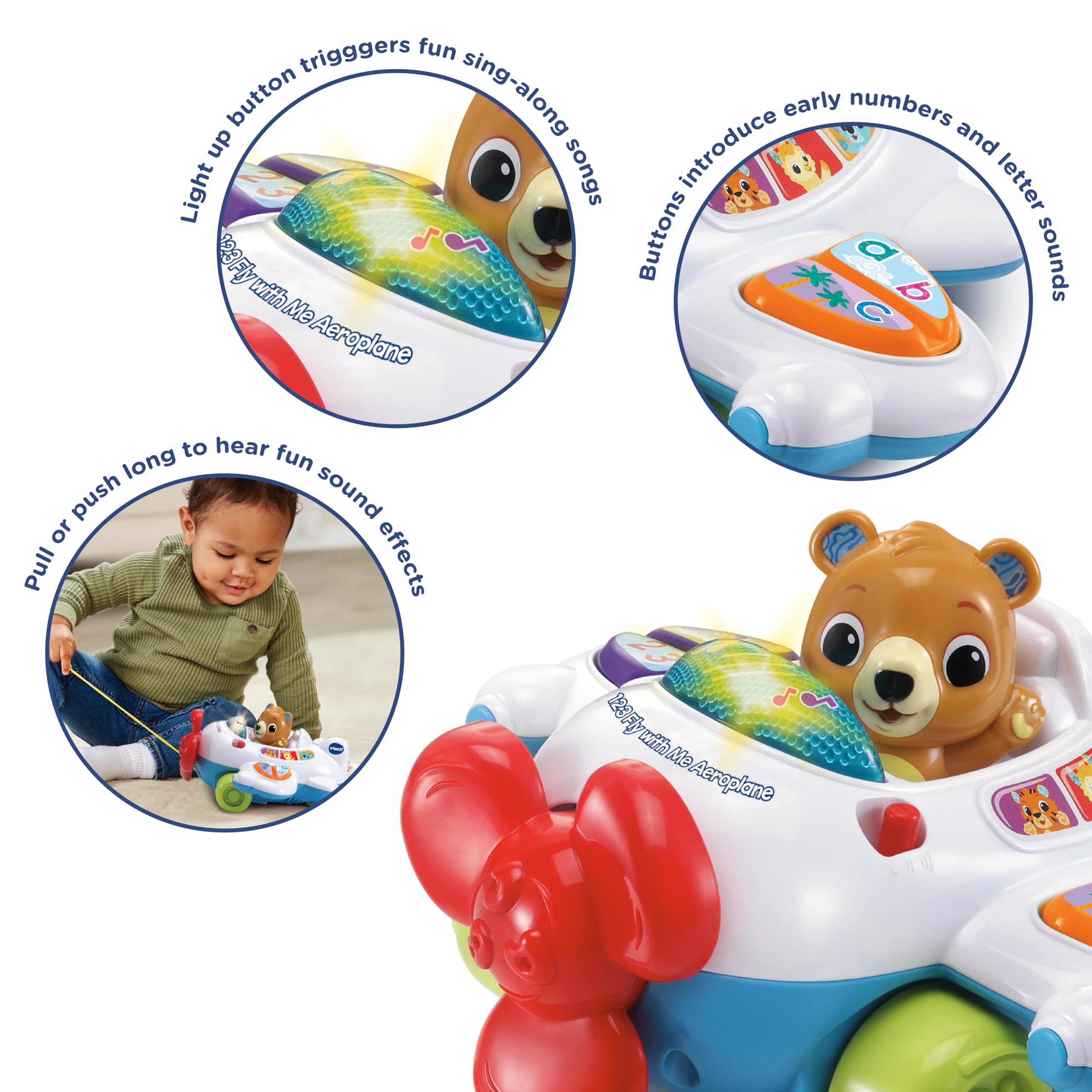 VTech Baby 123 Fly with Me Aeroplane - Interactive Pull-Along Toy | Ages 9-36 Months | Blue