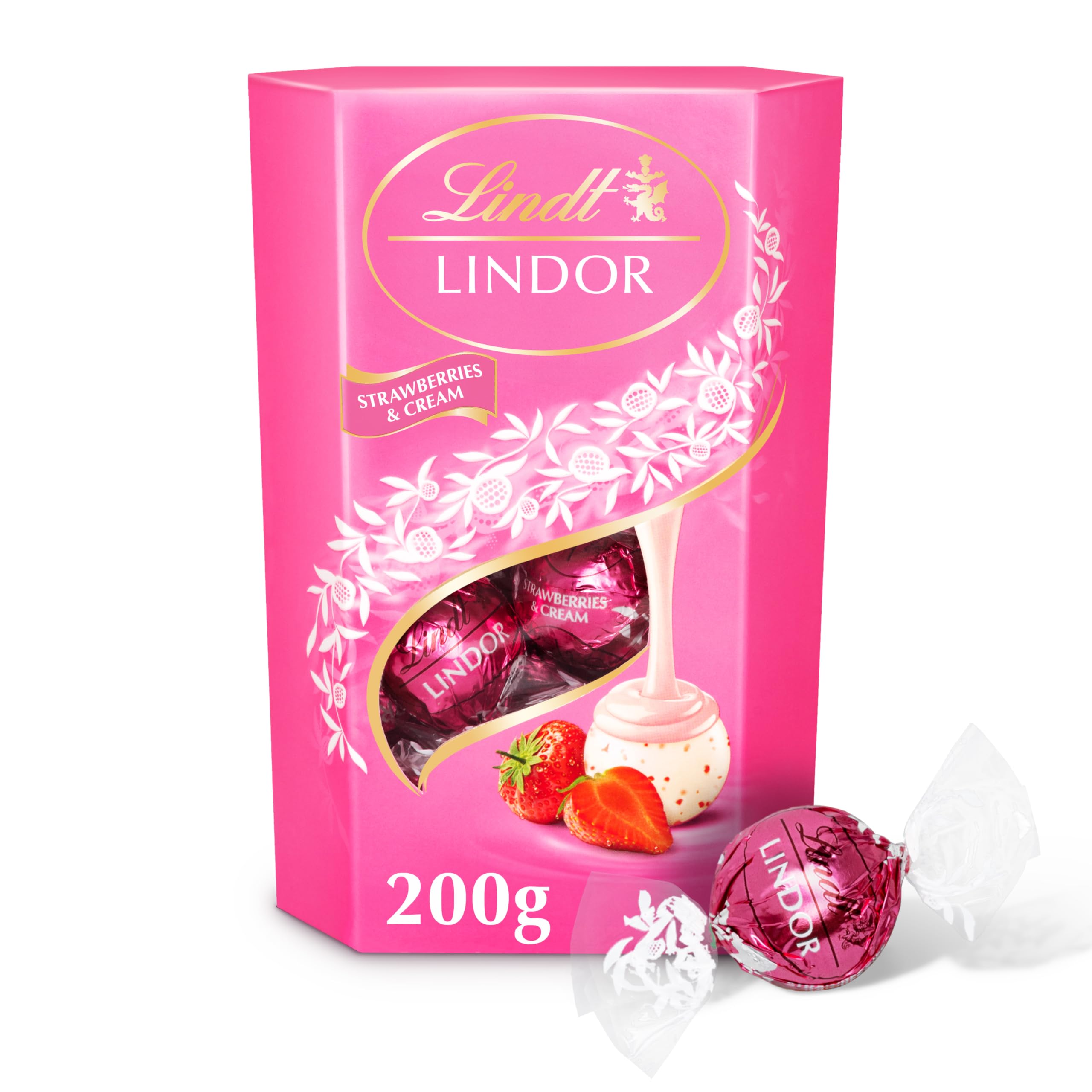 Lindt Lindor Strawberries and Cream White Chocolate Truffles Gift Box | 200g