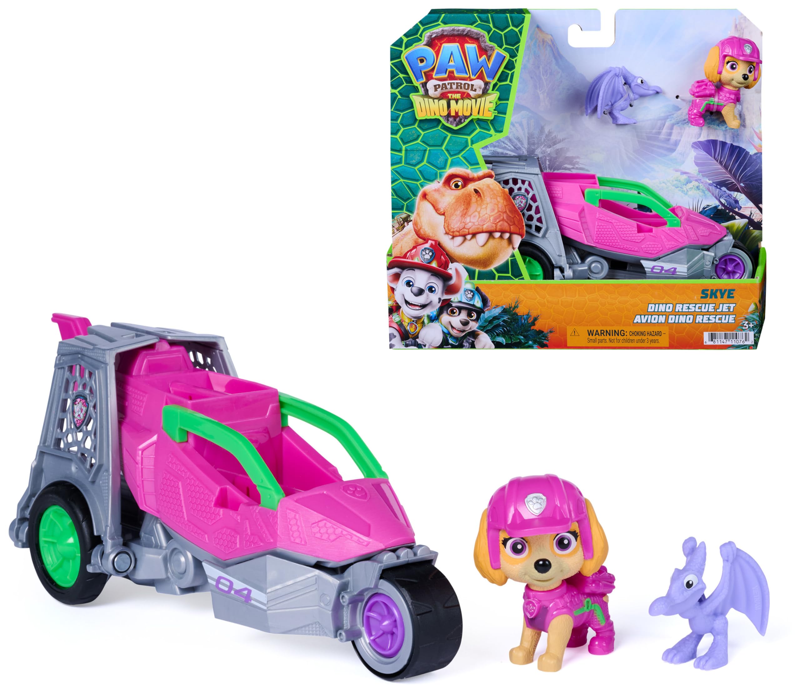 Paw Patrol Skye Dino Rescue Jet & Action Figure Set - Ages 3-9 | Multicolor Plastic