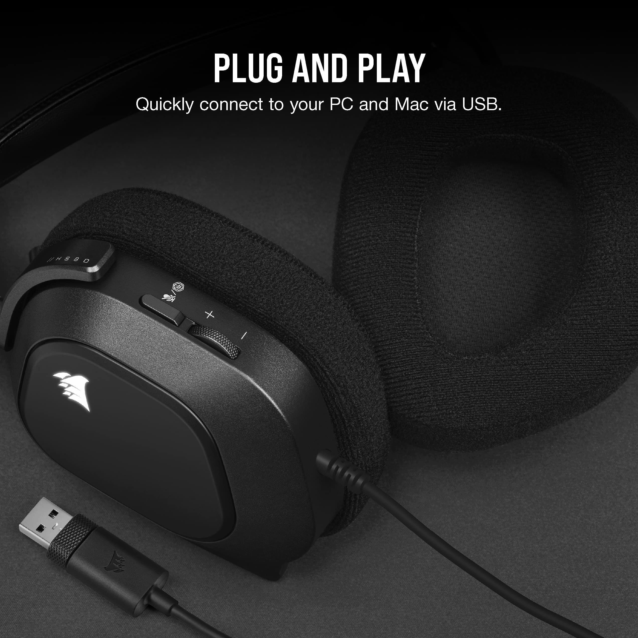 Corsair HS80 RGB USB Gaming Headset - Dolby 7.1 Surround Sound | 20Hz-40kHz | Black 5