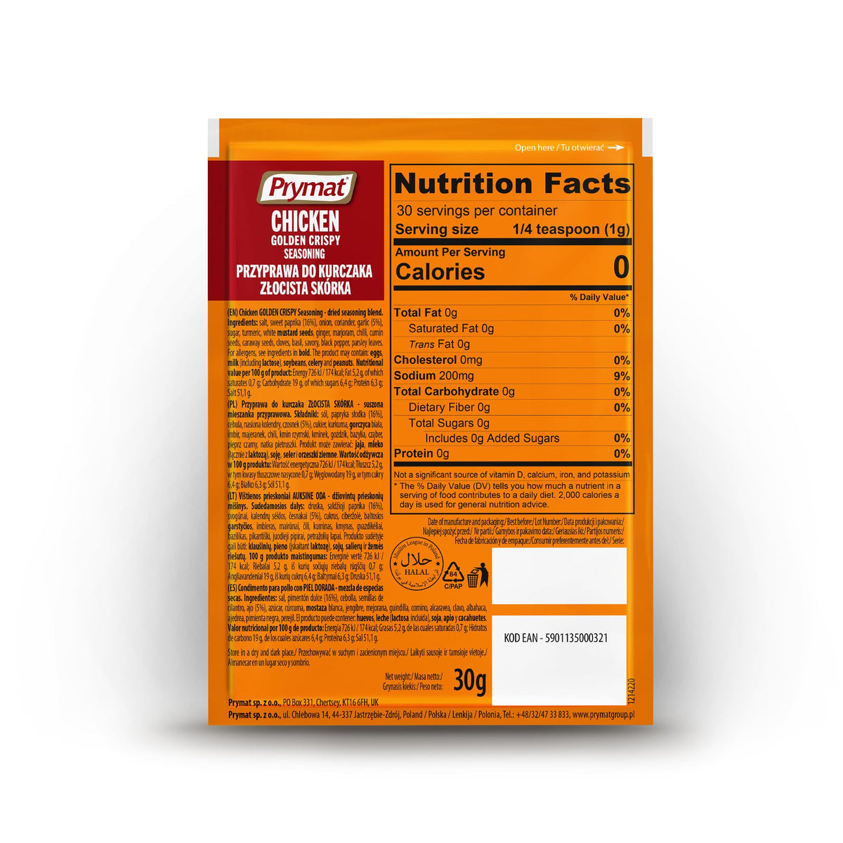 Prymat Chicken Seasoning - 25 Sachets, 30g Each