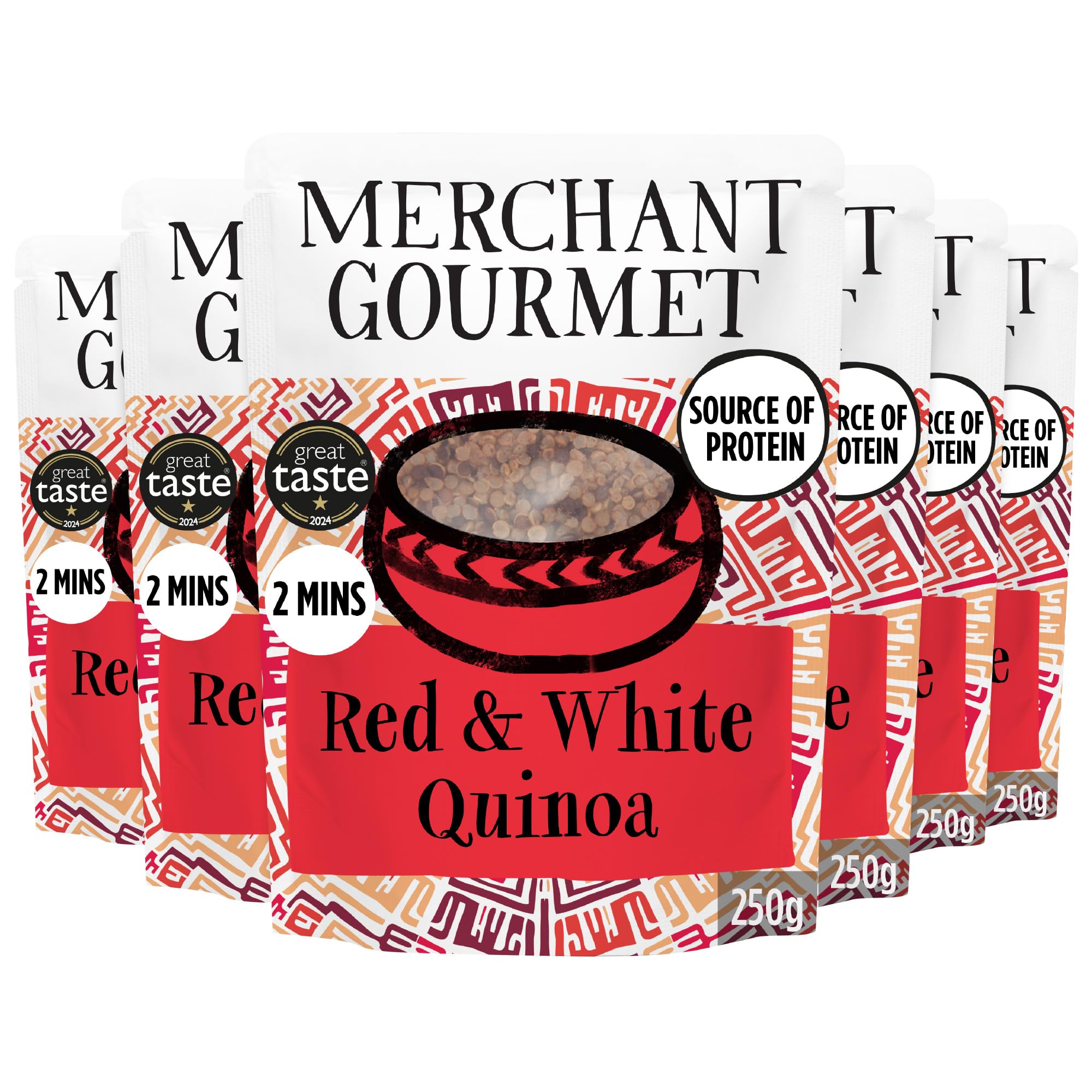 Merchant Gourmet Cooked Red & White Quinoa - Source of Protein & Fiber | 6 x 250g Pouches | Ready to Eat