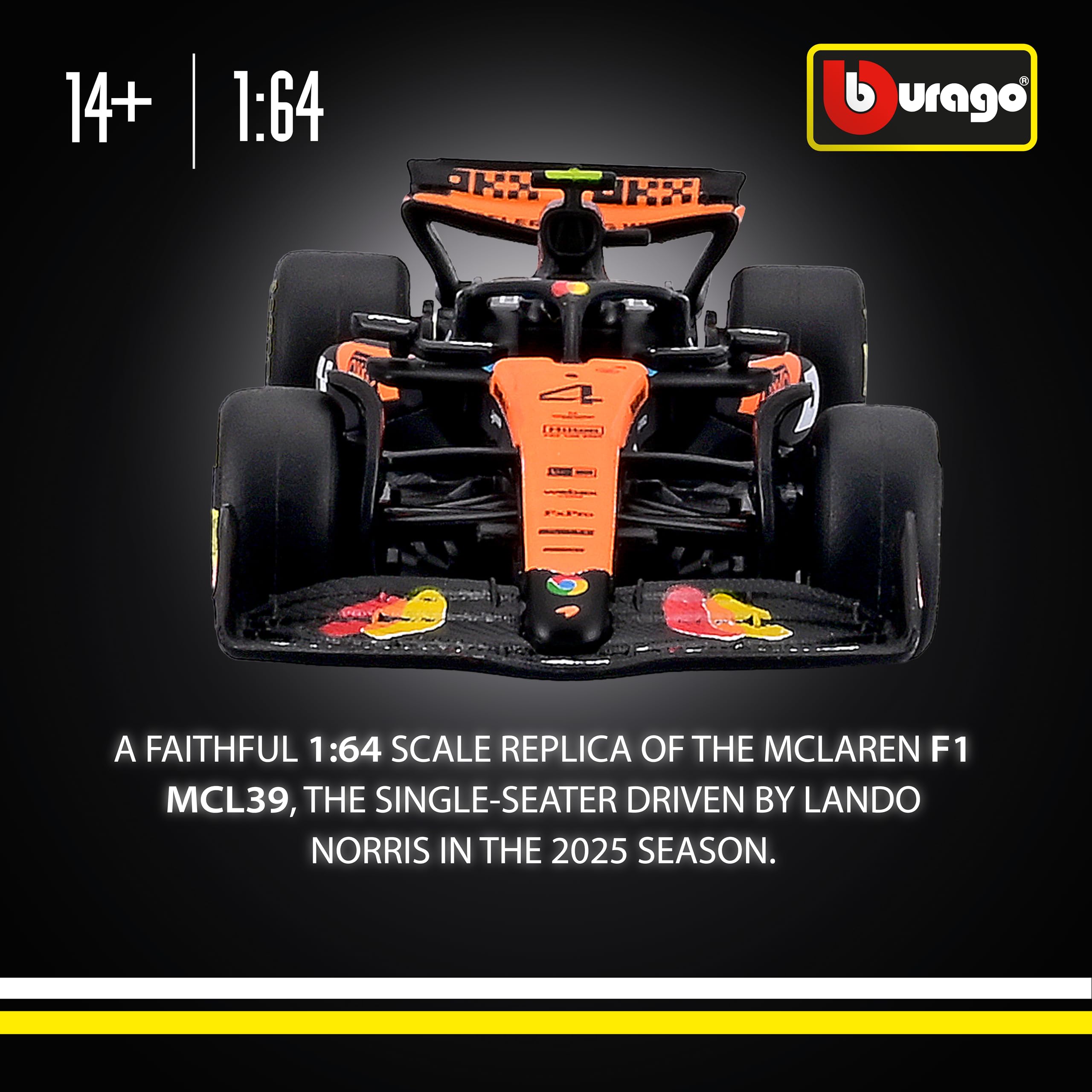 Bburago F1 McLaren F1 MCL39 2025 #4 Lando Norris Diecast Car | 1:64 Scale | Metal 2