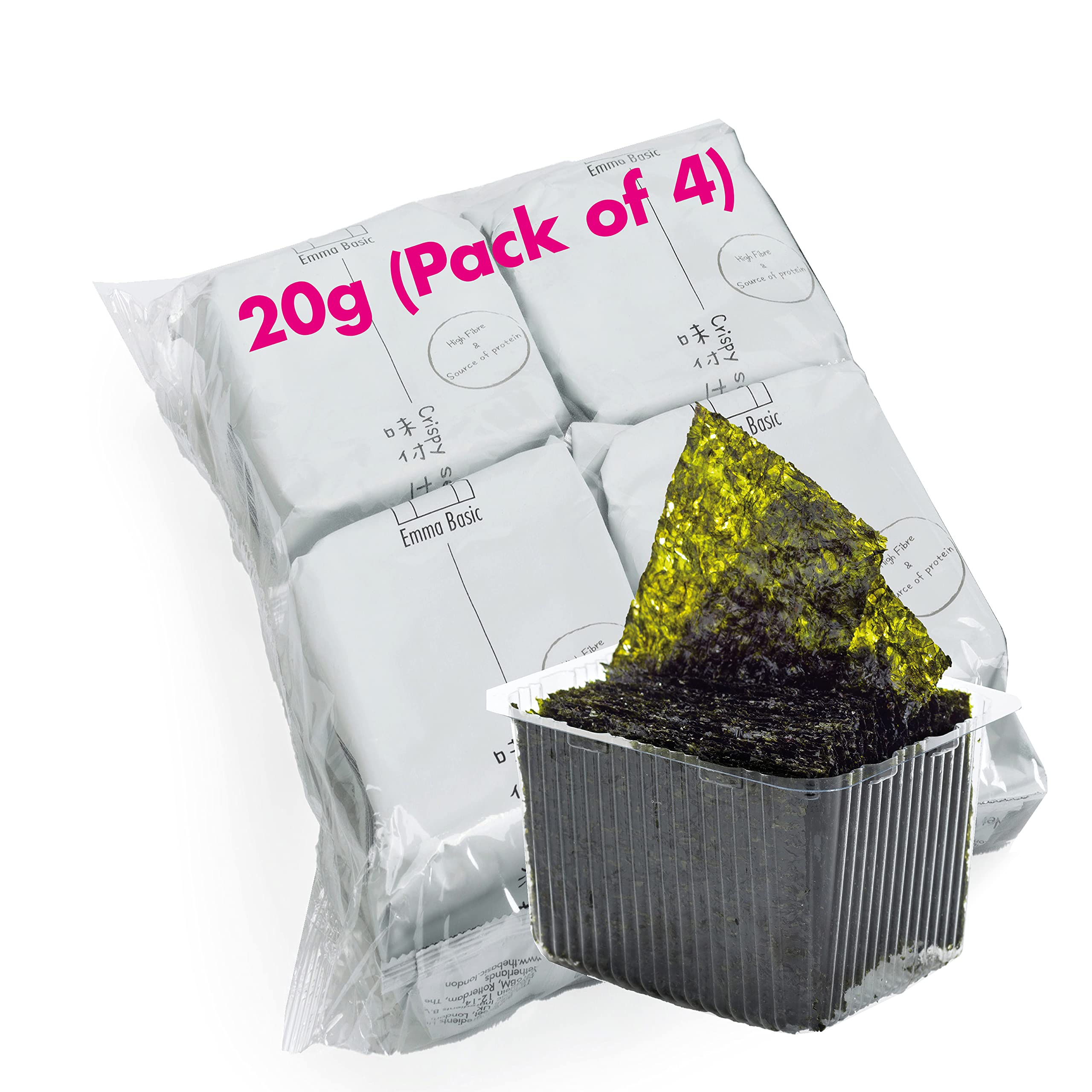 Emma Basic Crispy Seaweed 20g (Pack of 4) - High Fibre, Low Carb, Gluten Free Snack 1