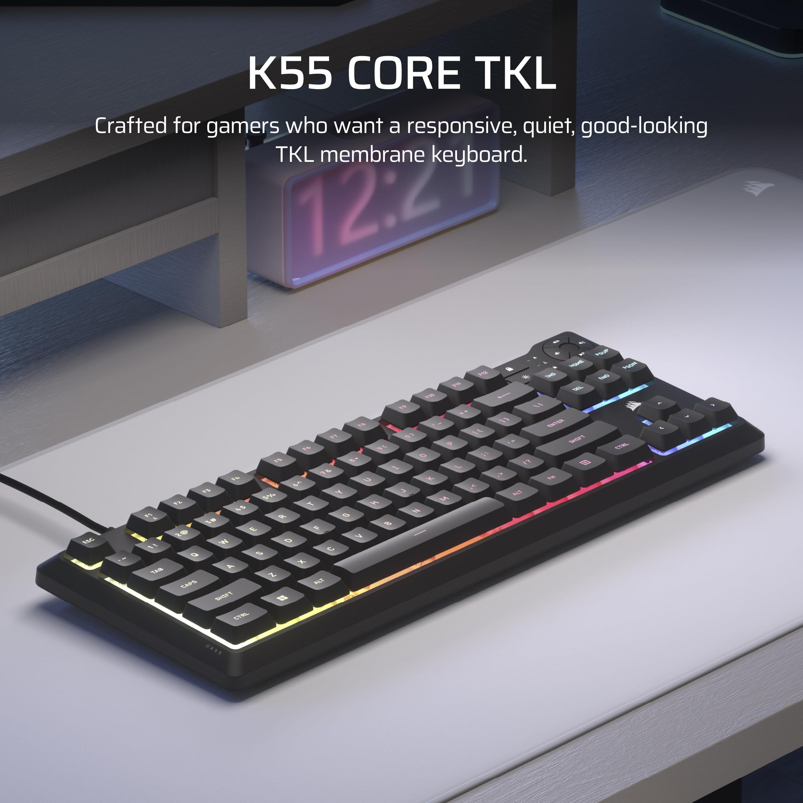Corsair K55 CORE TKL RGB Gaming Keyboard - Tenkeyless, 8-Zone RGB, Spill Resistant 2