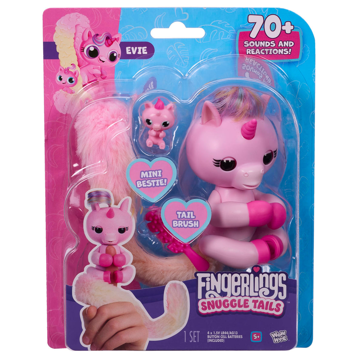 Fingerlings Snuggle Tails Interactive Pink Unicorn Evie - 70+ Sounds, Age 5+
