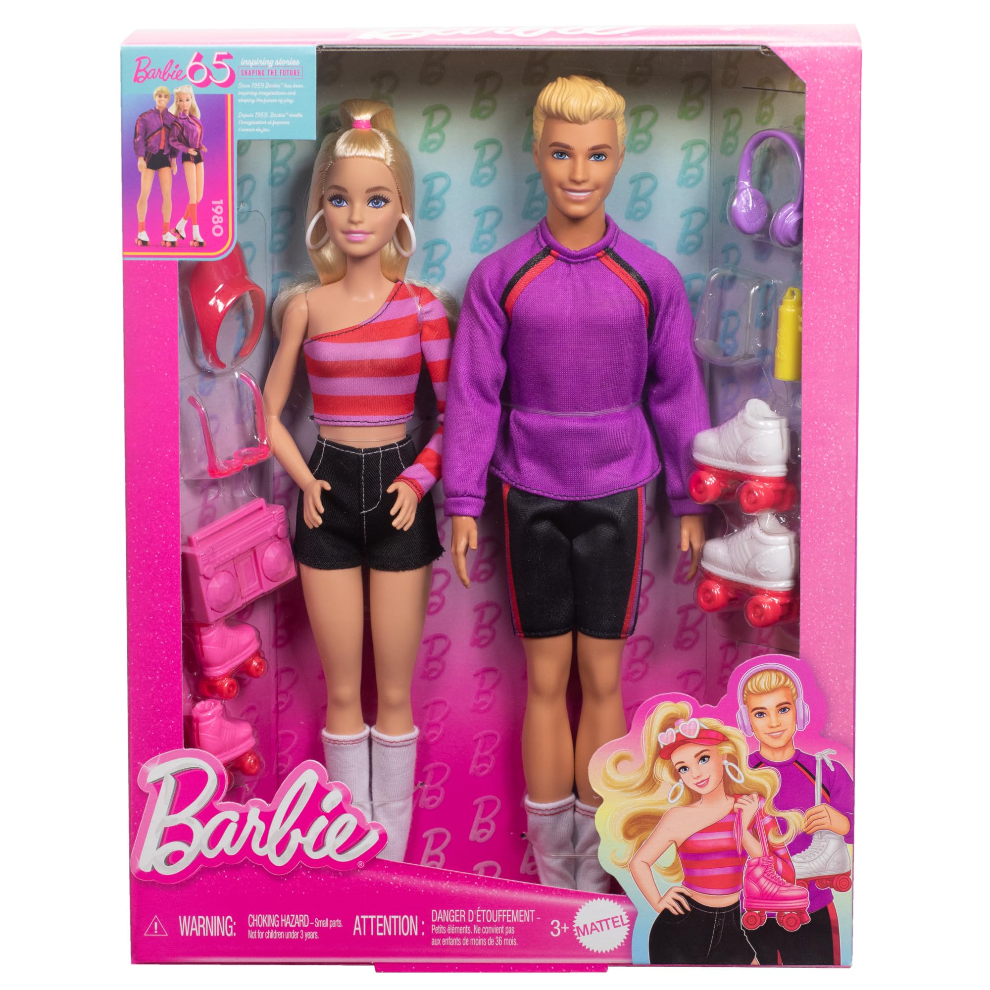 Barbie Fashionistas Roller-Skating Barbie & Ken 2-Doll Set with 6 Accessories | 65th Anniversary Collectible HXK90 6