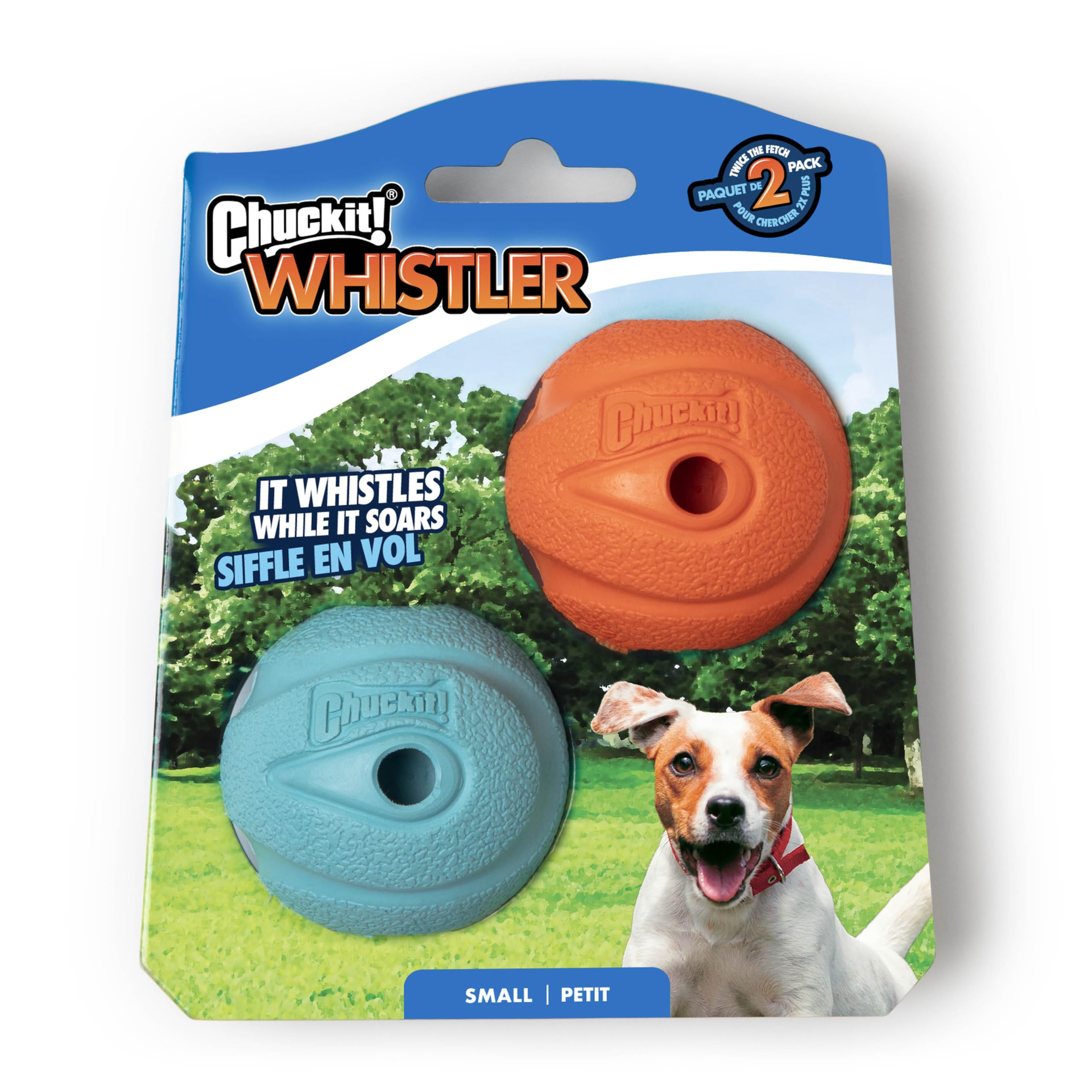 Chuckit! The Whistler Ball - Durable Rubber Dog Toy with Whistle | Small Size (Pack of 2)