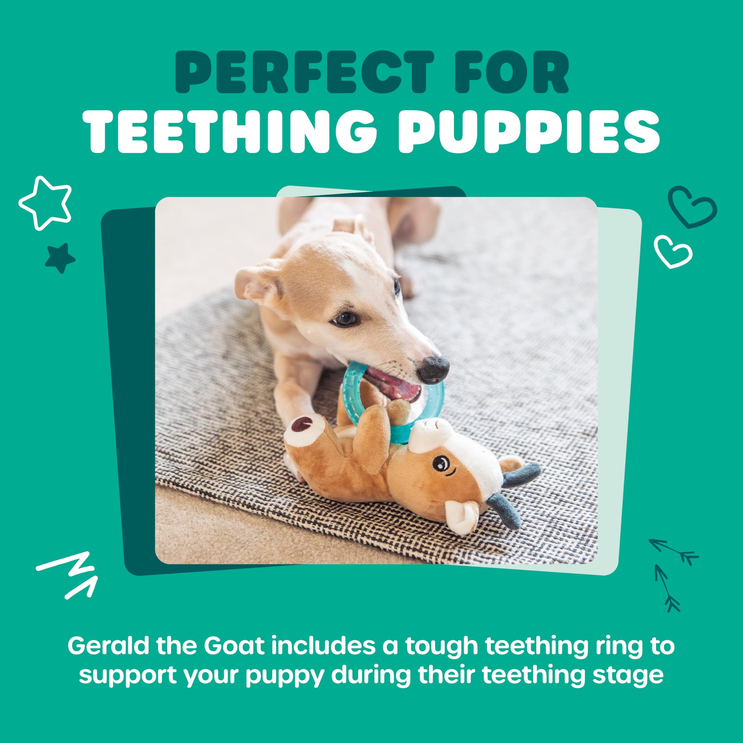 Webbox Gerald the Goat Plush Squeaky Dog Toy with Teething Ring for Puppies & Small Breeds 2