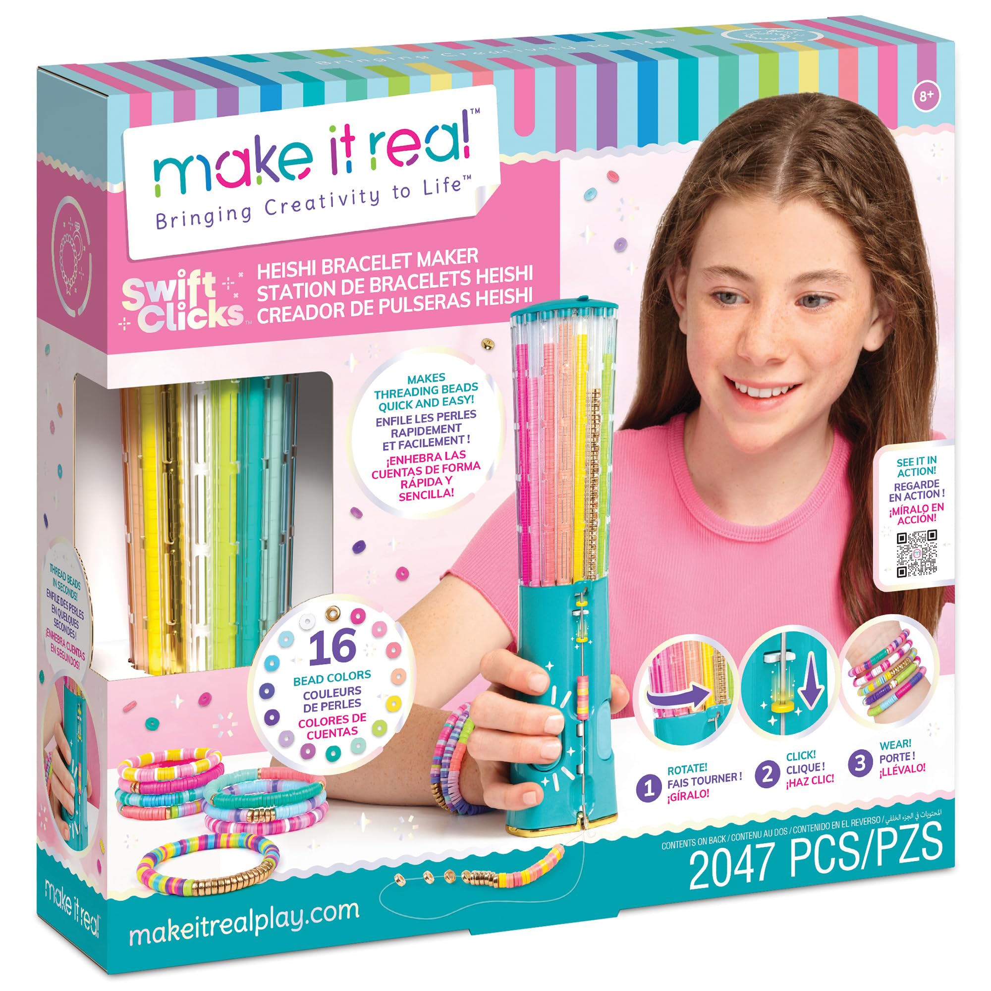 Make It Real Swift Clicks Heishi Bracelet Maker - 23 Bracelets | 2040 Beads | Ages 8+