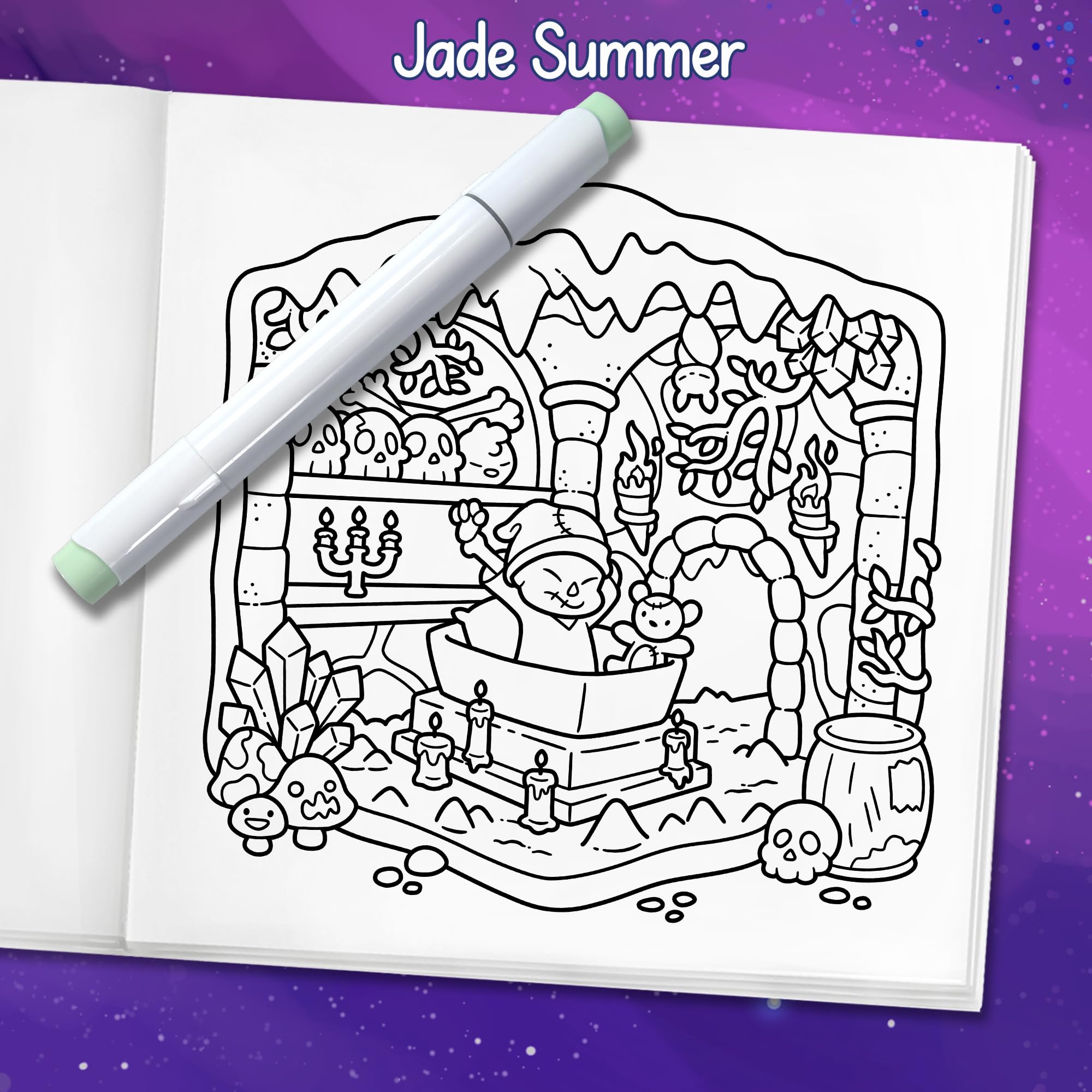 Spooky Places: Cozy Coloring Book for Adults and Teens with Cute and Creepy Designs by Jade Summer | 40 Images | Paperback 7