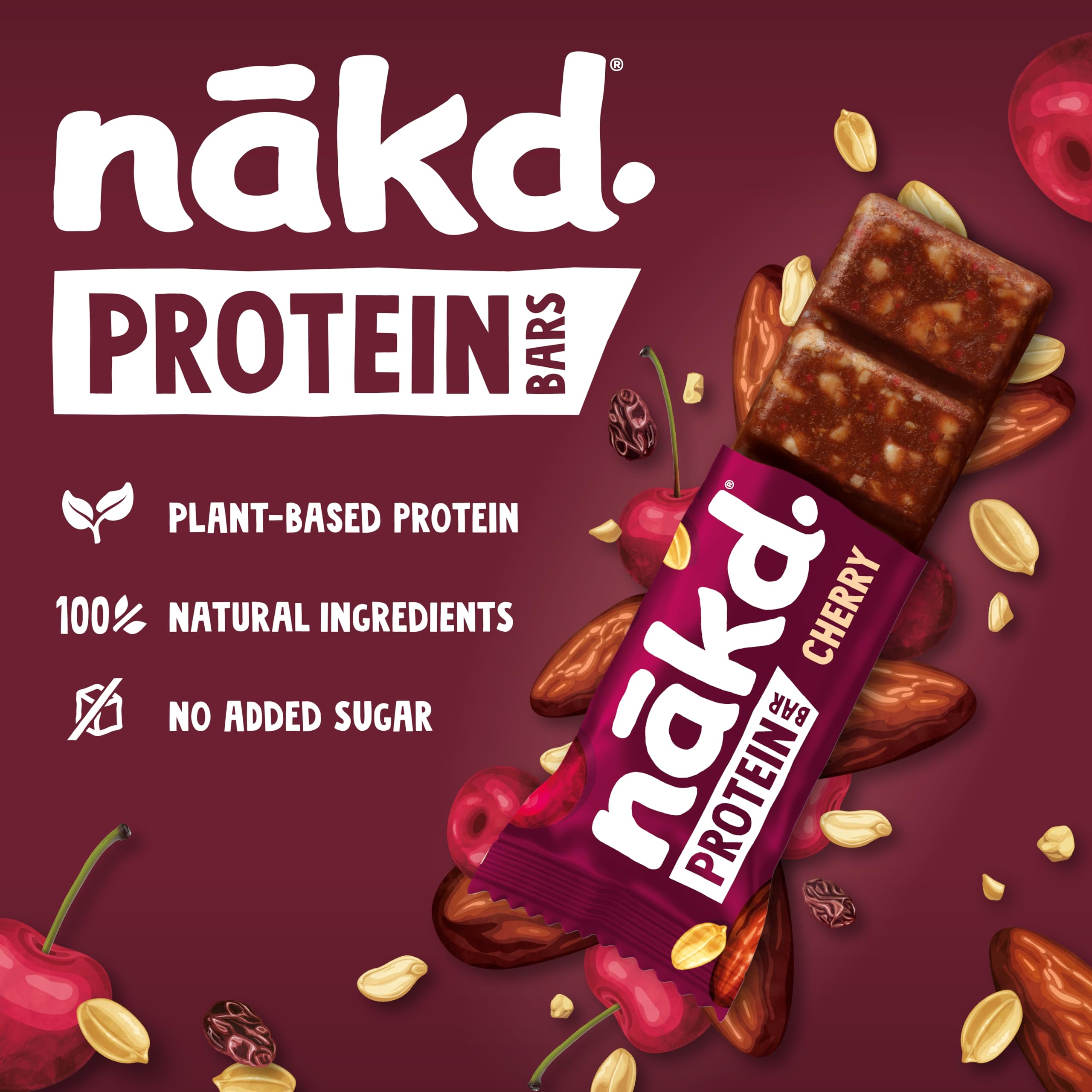 Nakd Protein Bars Cherry - 7g Plant-Based Protein | 100% Natural Ingredients | 16 Pack 2