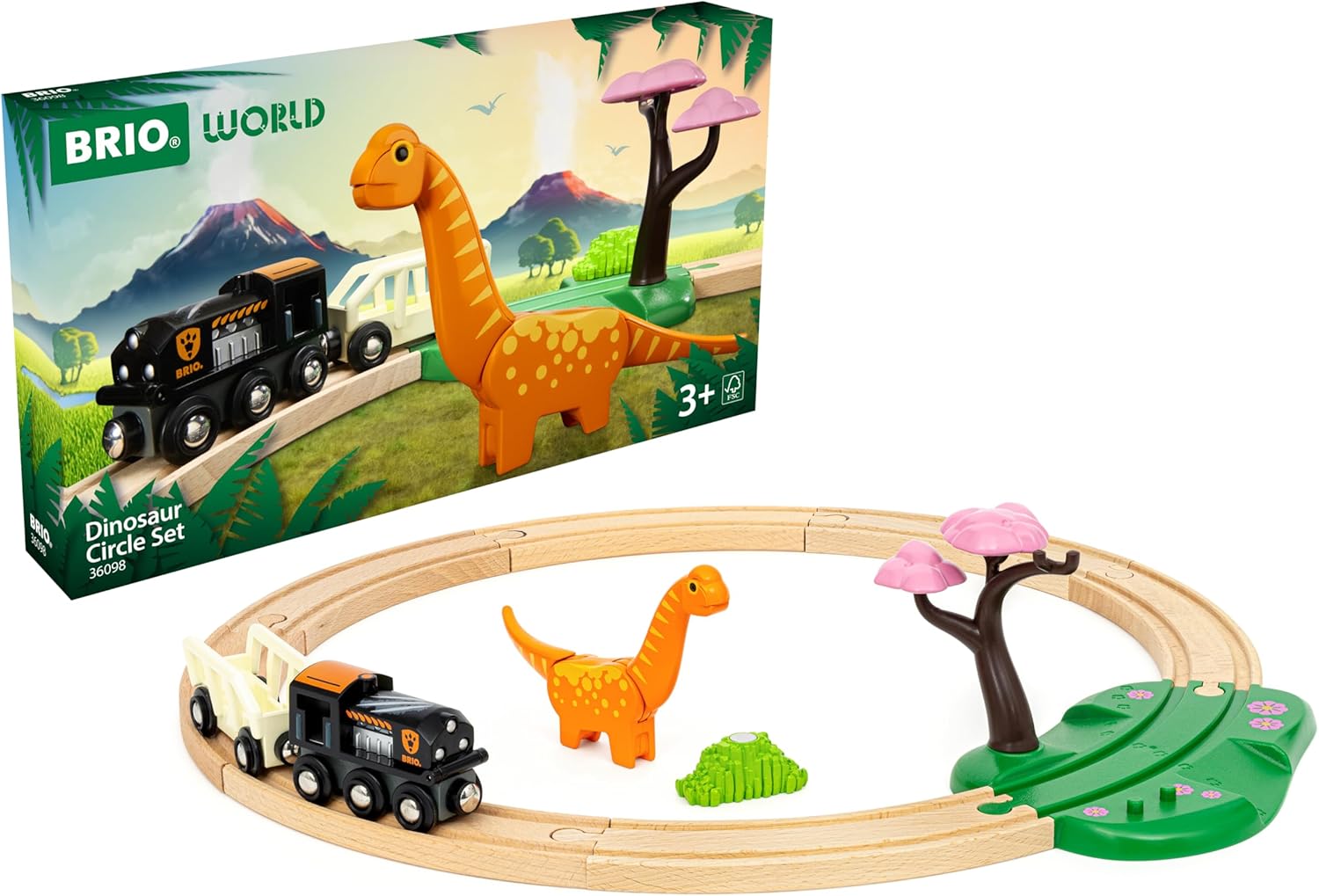 BRIO World Dinosaur Circle Toy Train Set - 12-Piece Wooden Railway Playset for Kids 3+ 1