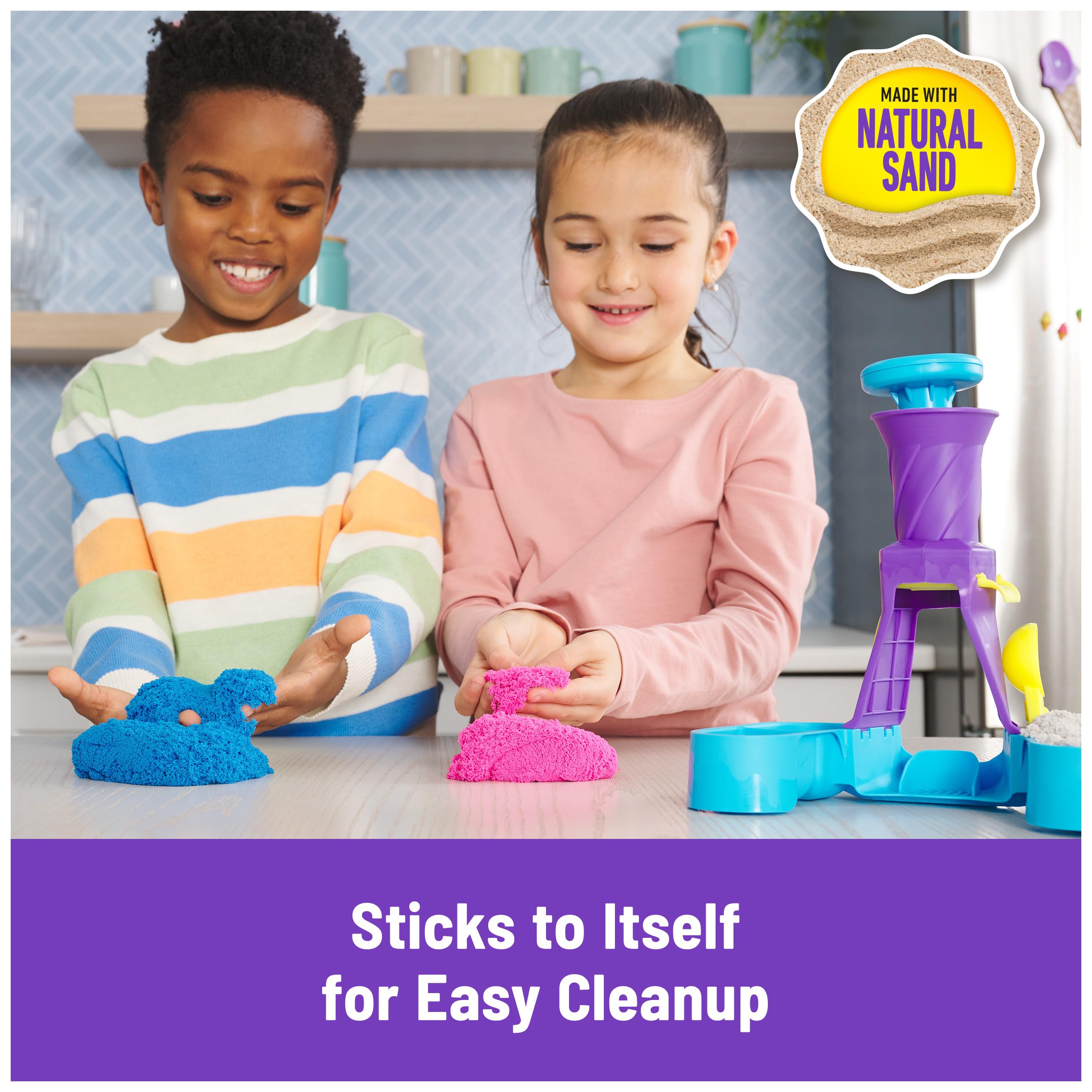 Kinetic Sand Soft Serve Station Craft Kit with 396g Sand (Blue, Pink, White) | Ages 5+ 5