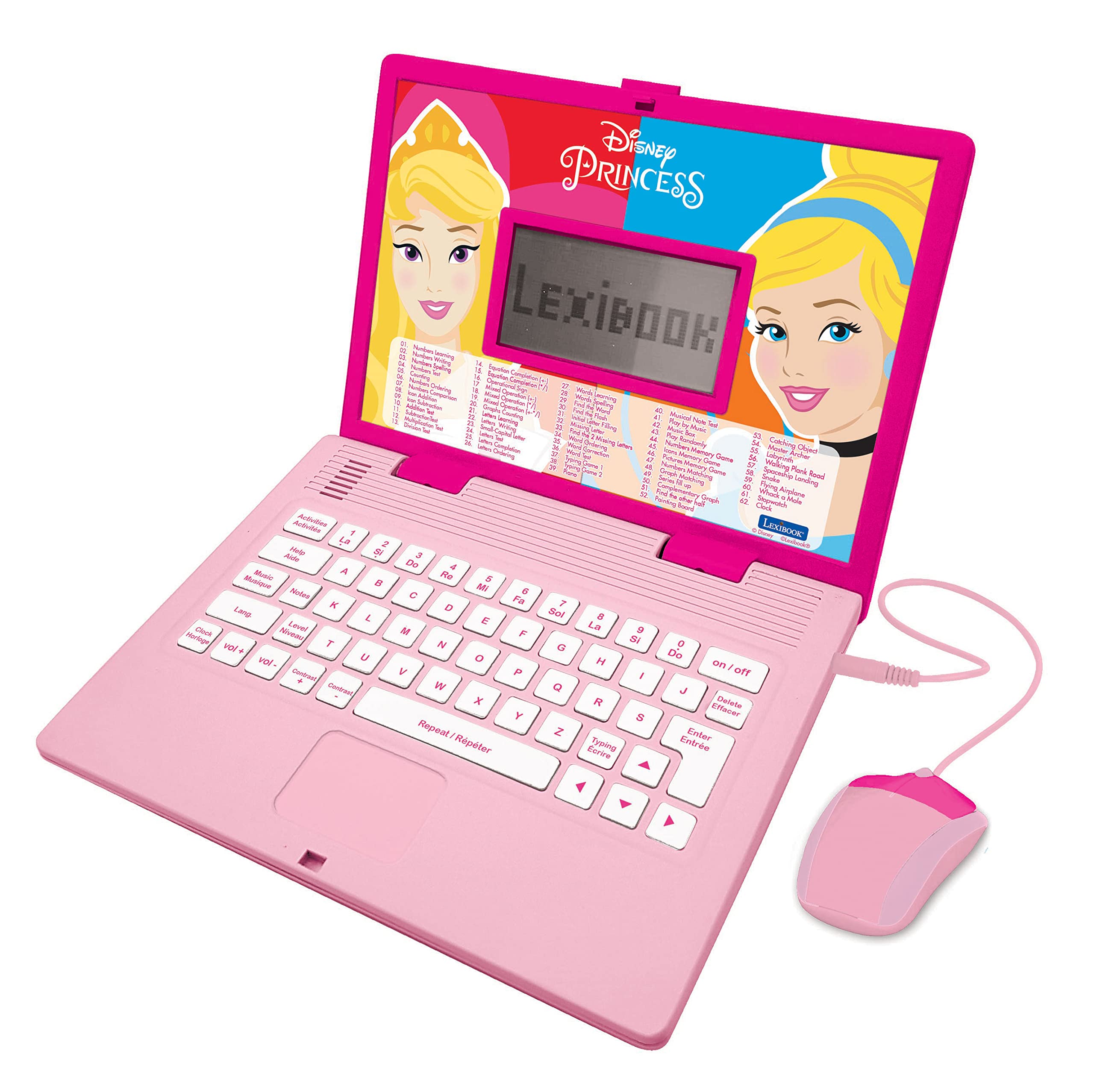 LEXIBOOK Disney Princess Educational Bilingual Laptop French/English | Ages 3+ | 124 Activities
