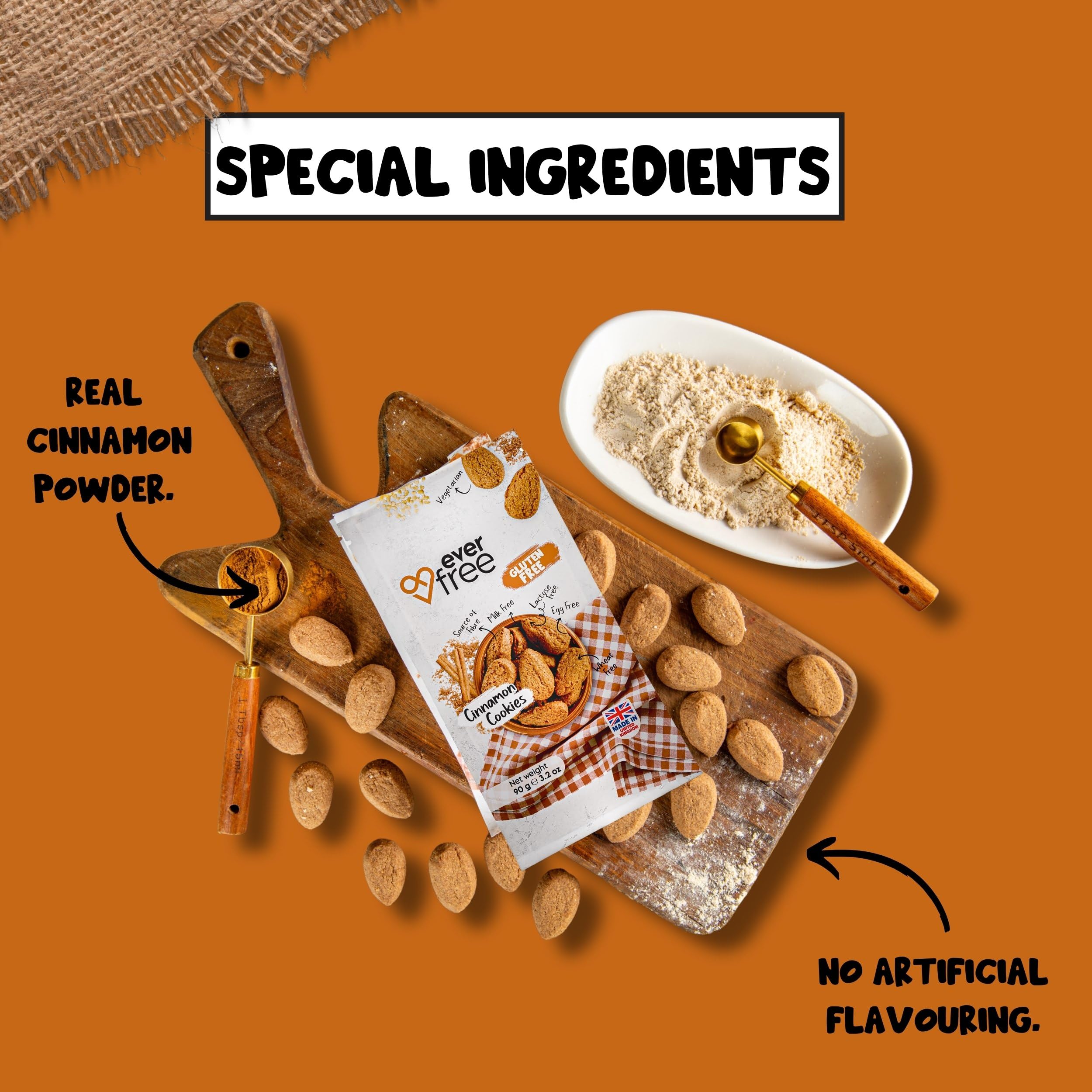 EverFree Gluten-Free Cinnamon Cookies - Vegan, High Fibre | 90g Pack 5