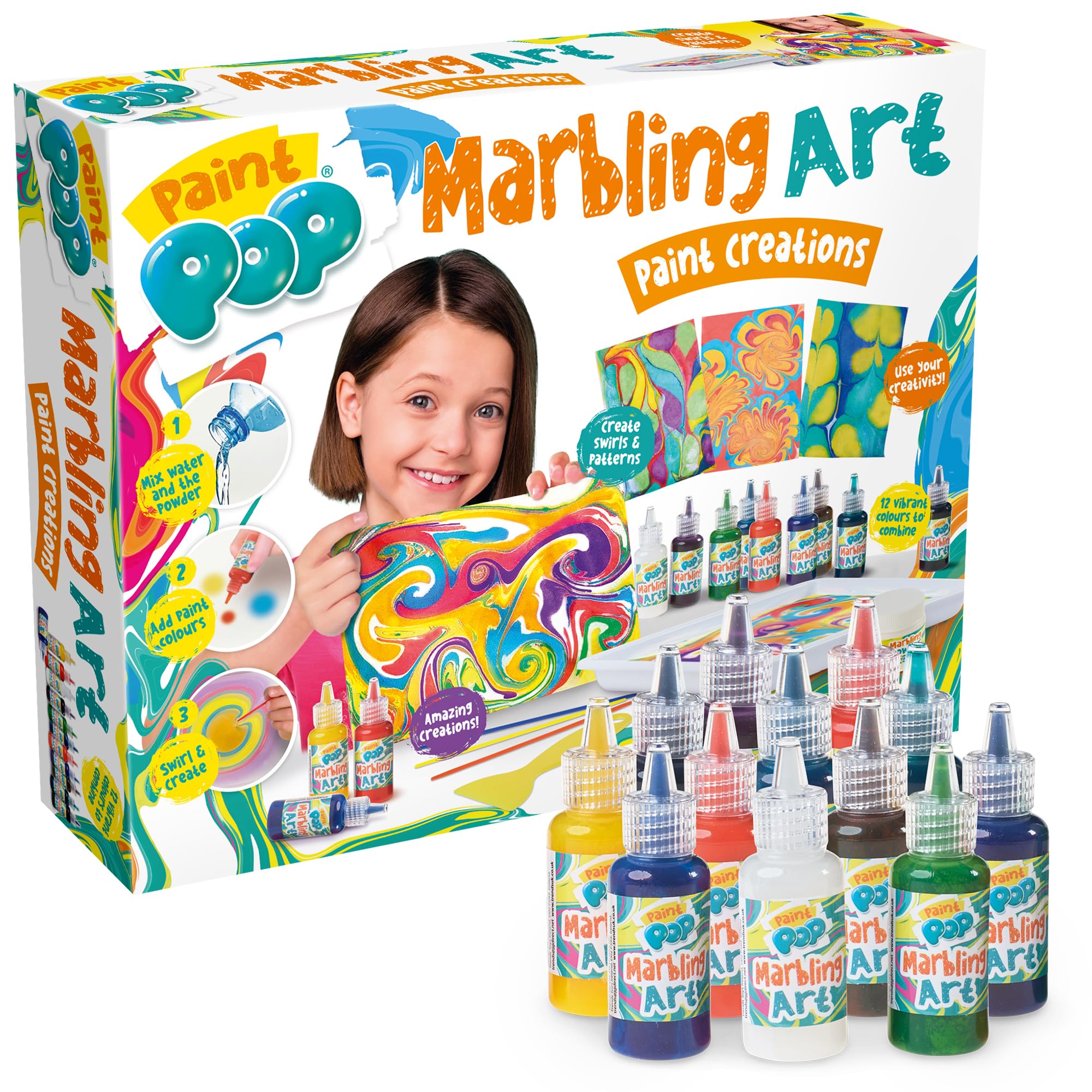 Paint Pop Marbling Art Creations Set - 12 Colors, 10 Papers, Mess-Free Water Art Kit 1