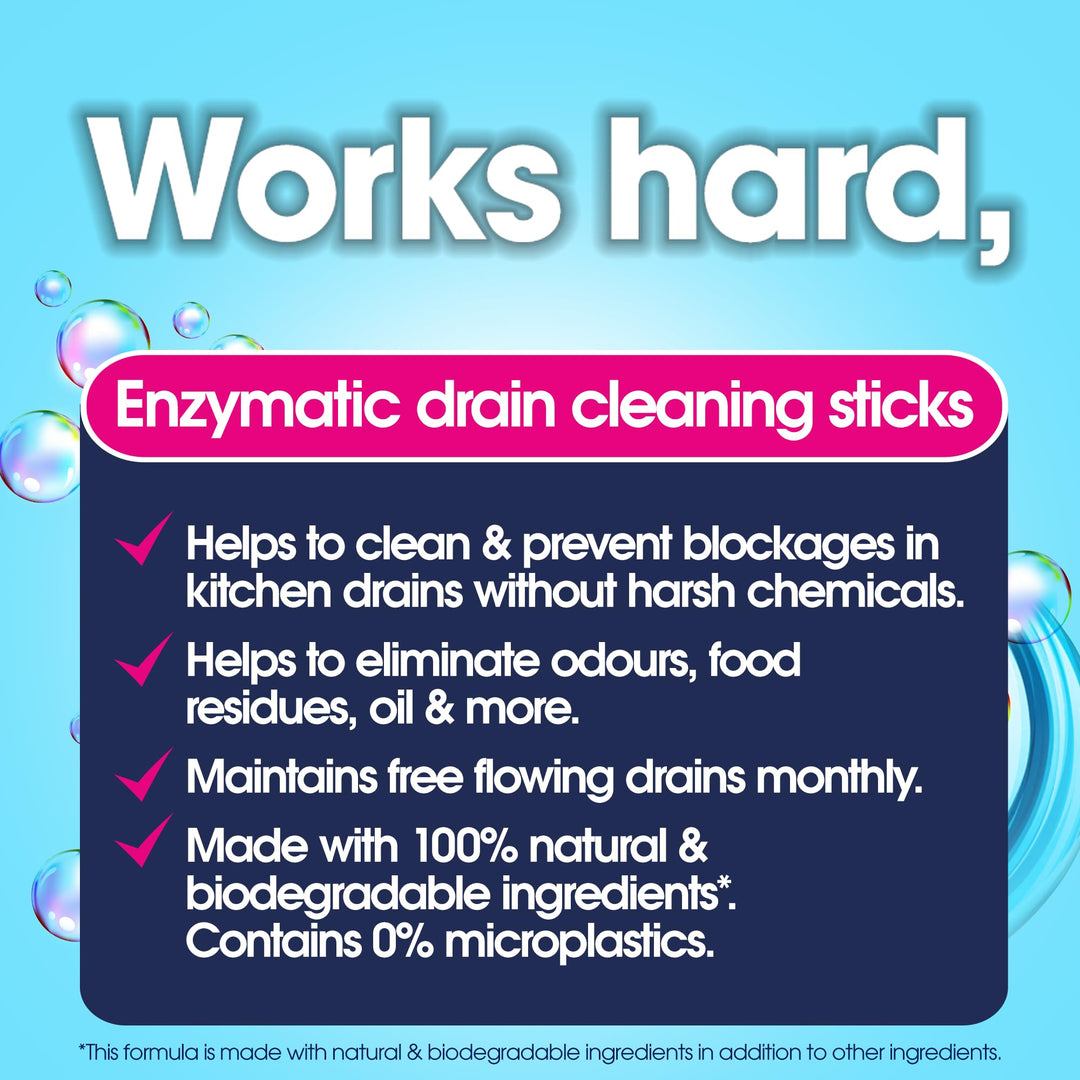 Ecozone Drain Cleaning Sticks - Enzymatic Pipe Unblocker for Kitchen & Bathroom