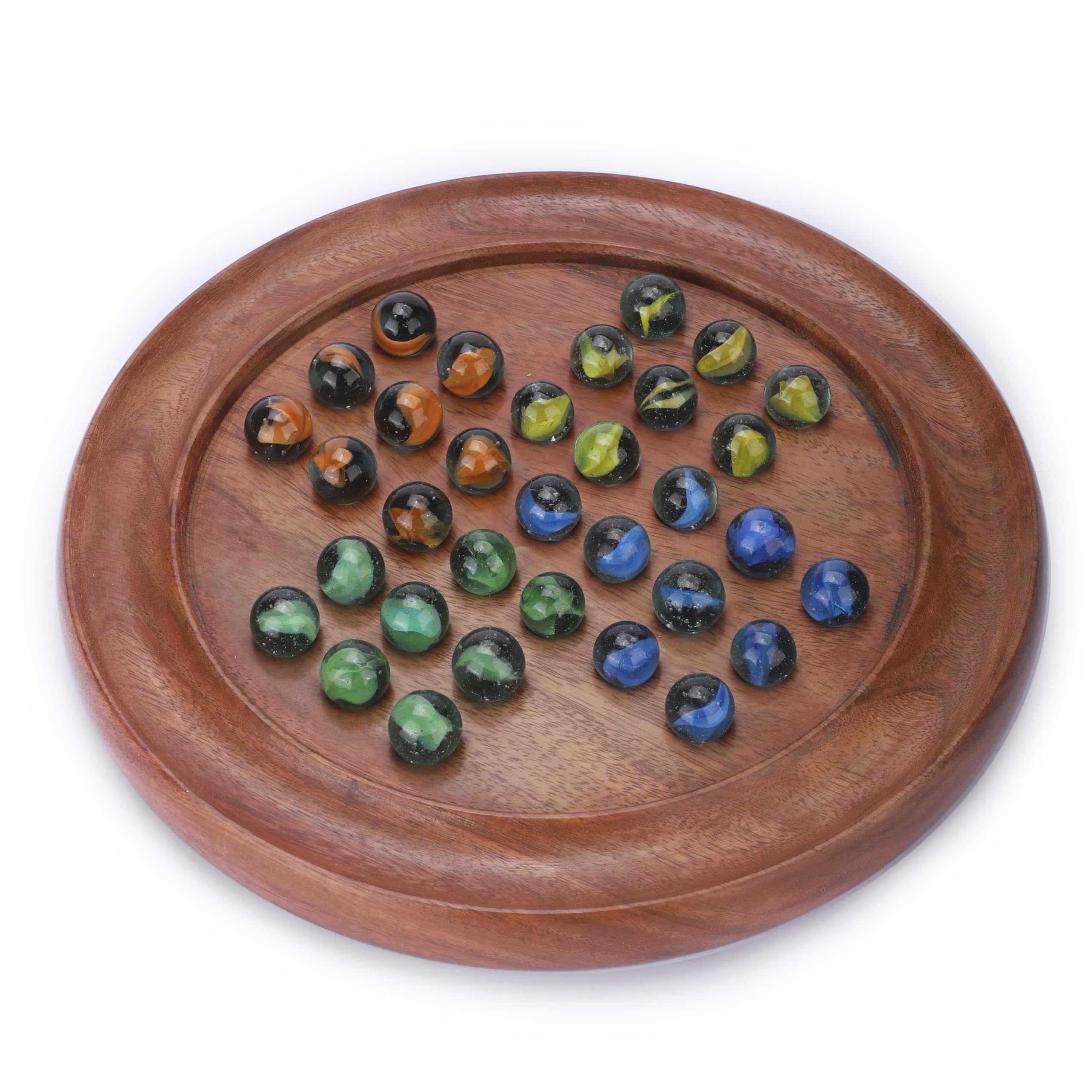 Ajuny Classic Solitaire Handcrafted Wooden Board Game with 4-Color Marbles 7