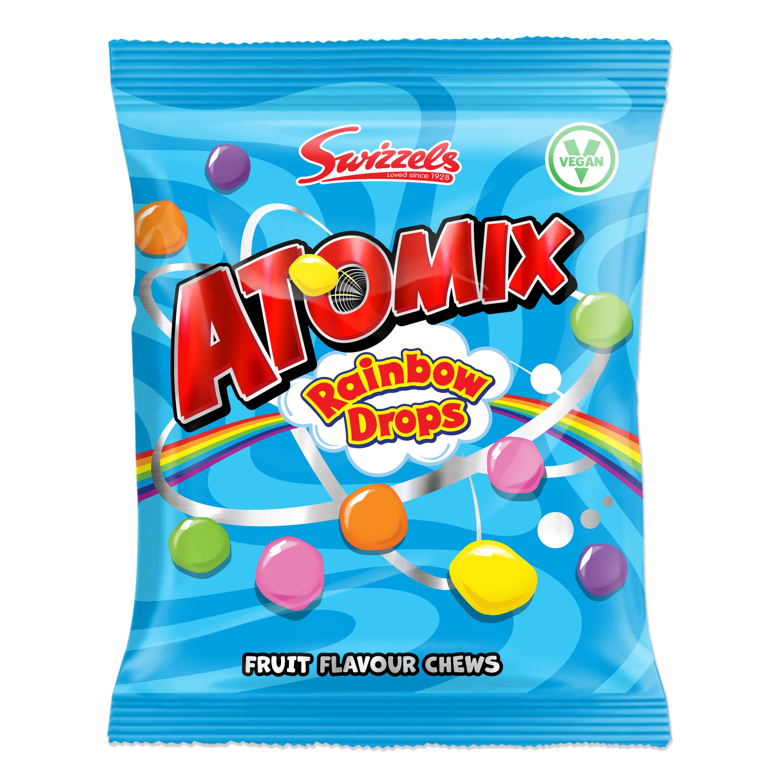 Swizzels Atomix Rainbow Drops - Fruity Chewy Sweets with Crispy Shells | 110g Bag