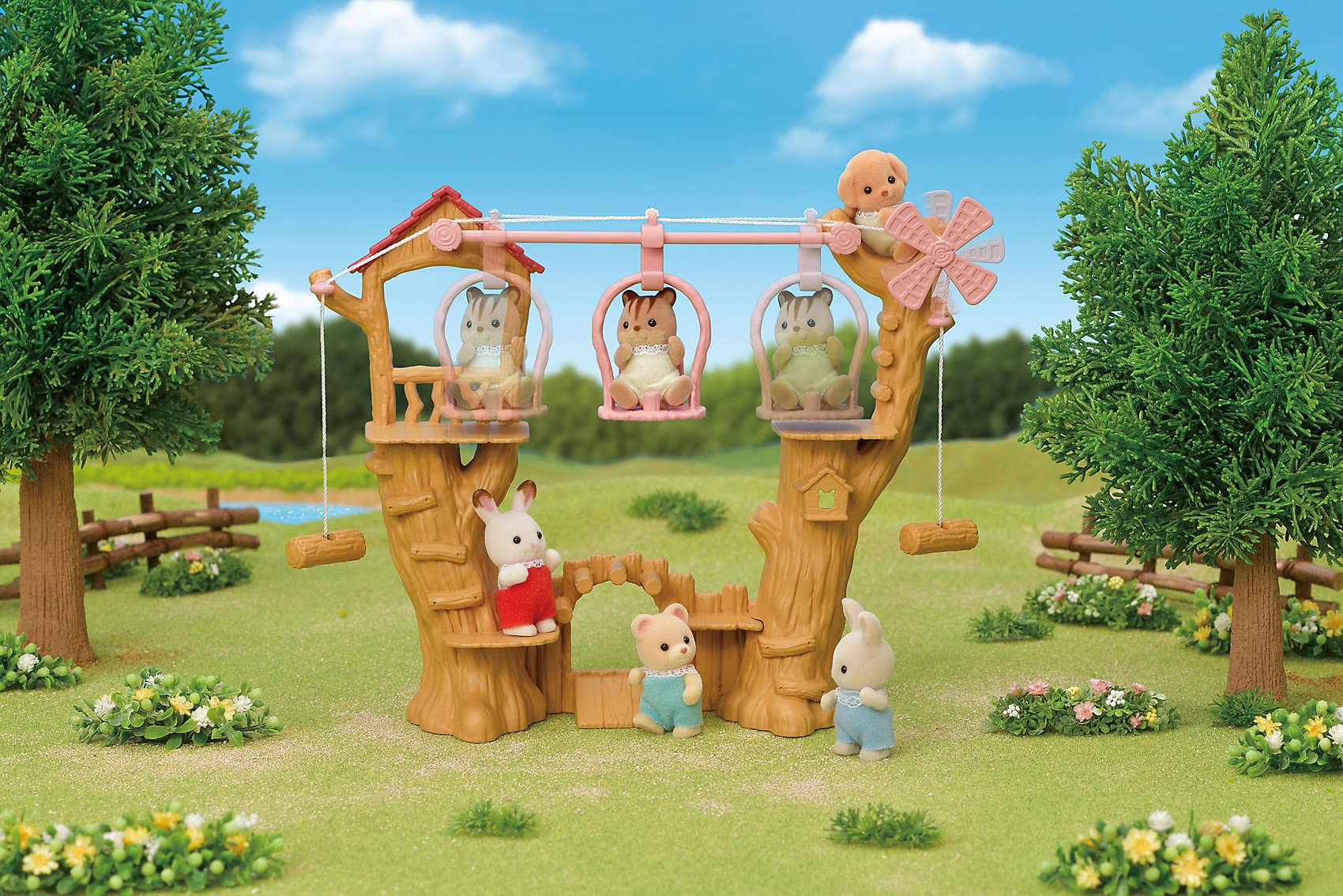 Sylvanian Families Baby Ropeway Park Playset - Ropeway Adventure with Milk Rabbit Baby 16