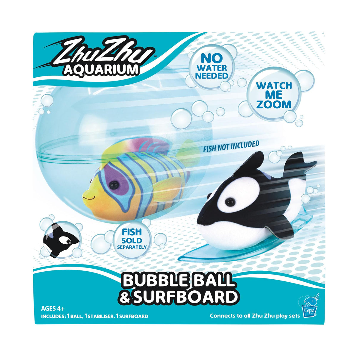 John Adams Zhu Zhu Pets Aquarium Bubble Ball & Surfboard Playset - Interactive Aquatic Fun for Ages 4+