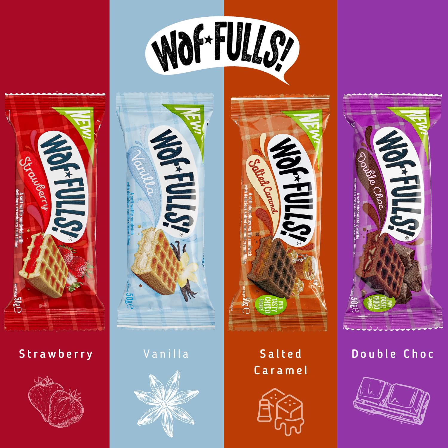 WafFULLS! Vanilla Waffle Sandwich Snack Bars - Ready to Eat, 12 x 50g Pack 7