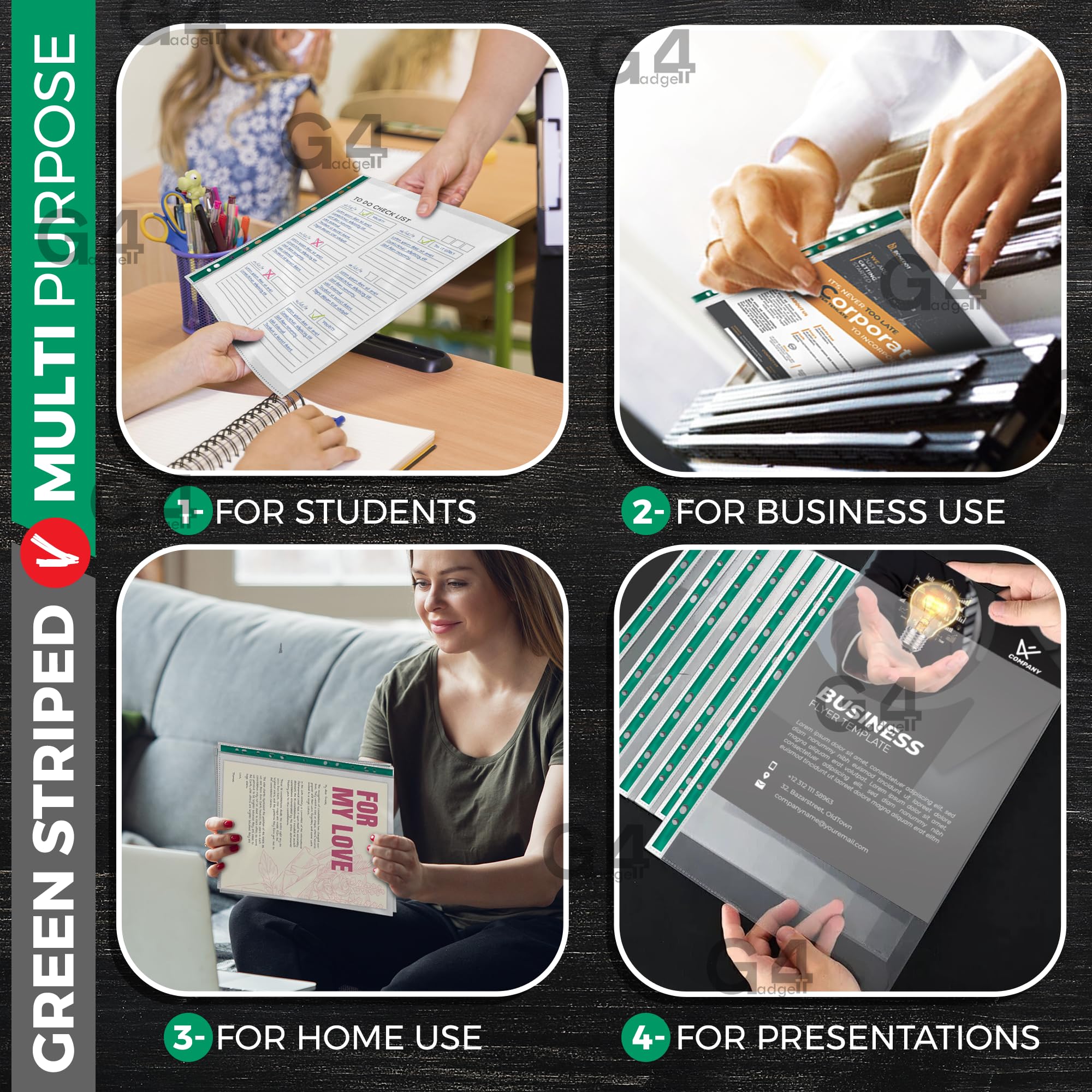 G4GADGET Heavy Duty A4 Sheet Protectors - 100 Pack | Crystal Clear | 90 Micron Polypropylene 8