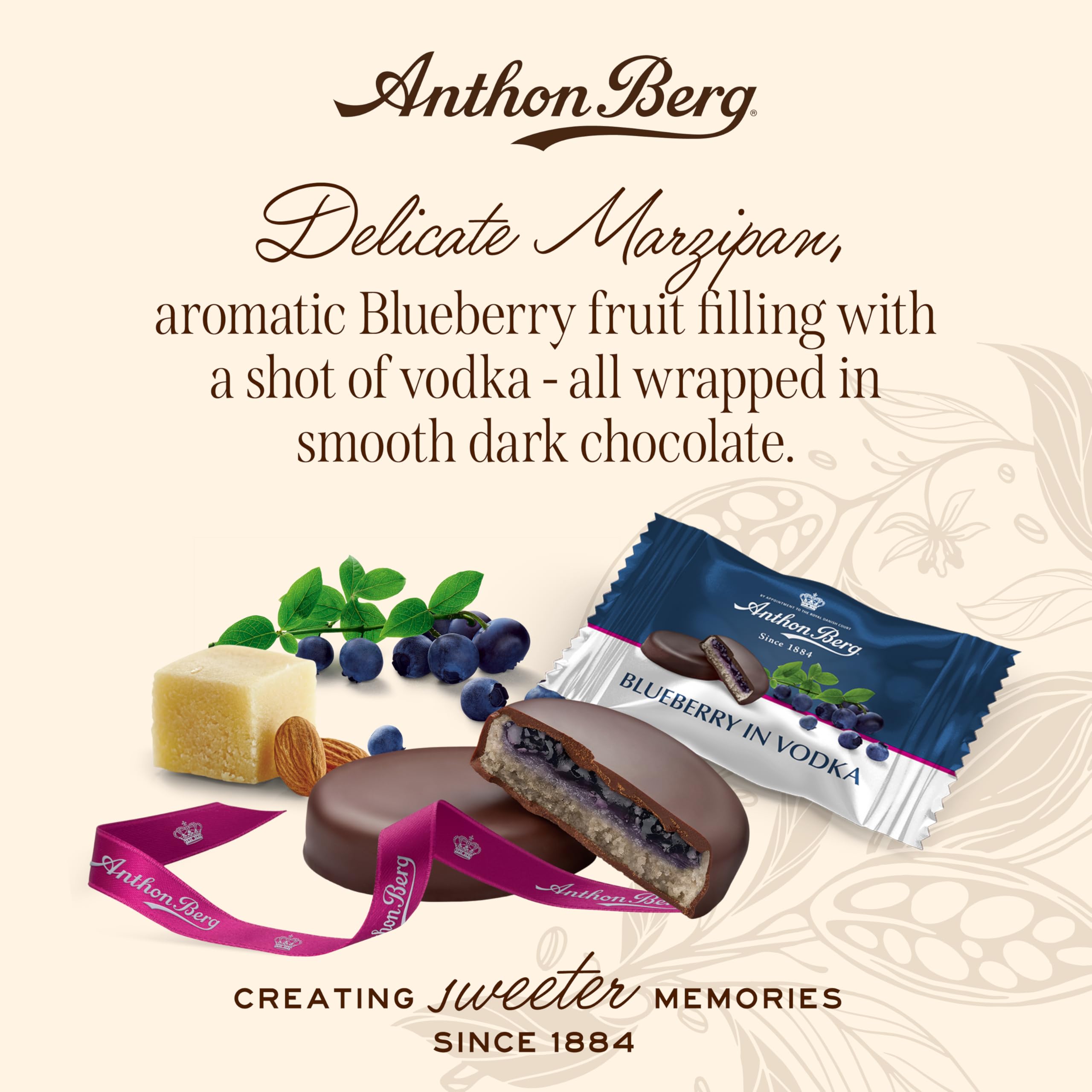Anthon Berg Dark Chocolate Covered Marzipan Treats with Blueberry in Vodka, 220g 6