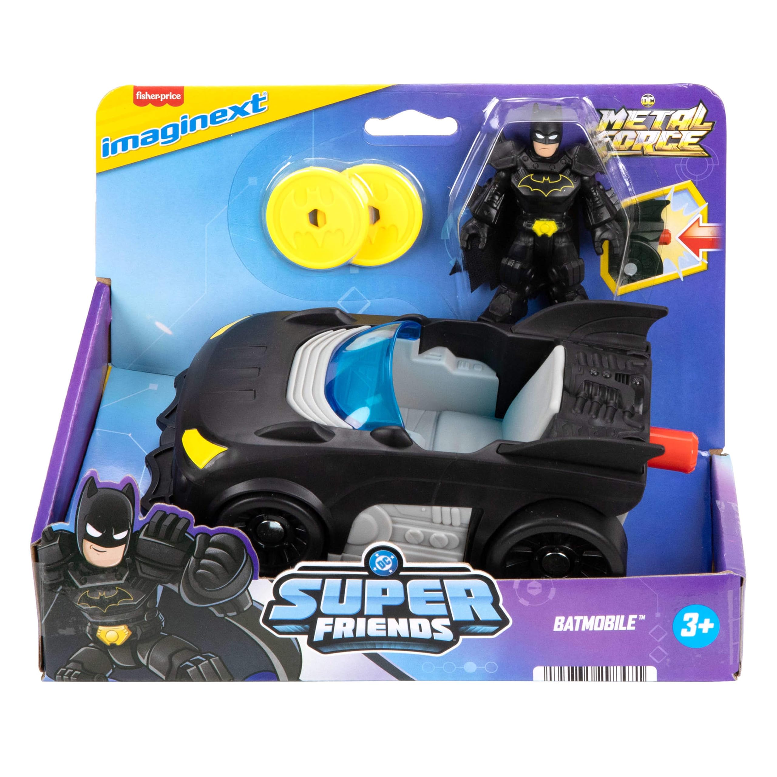 Fisher-Price Imaginext DC Super Friends Metal Force Batmobile Toy Car with Action Figure - 3-in-1 Launcher Playset 1