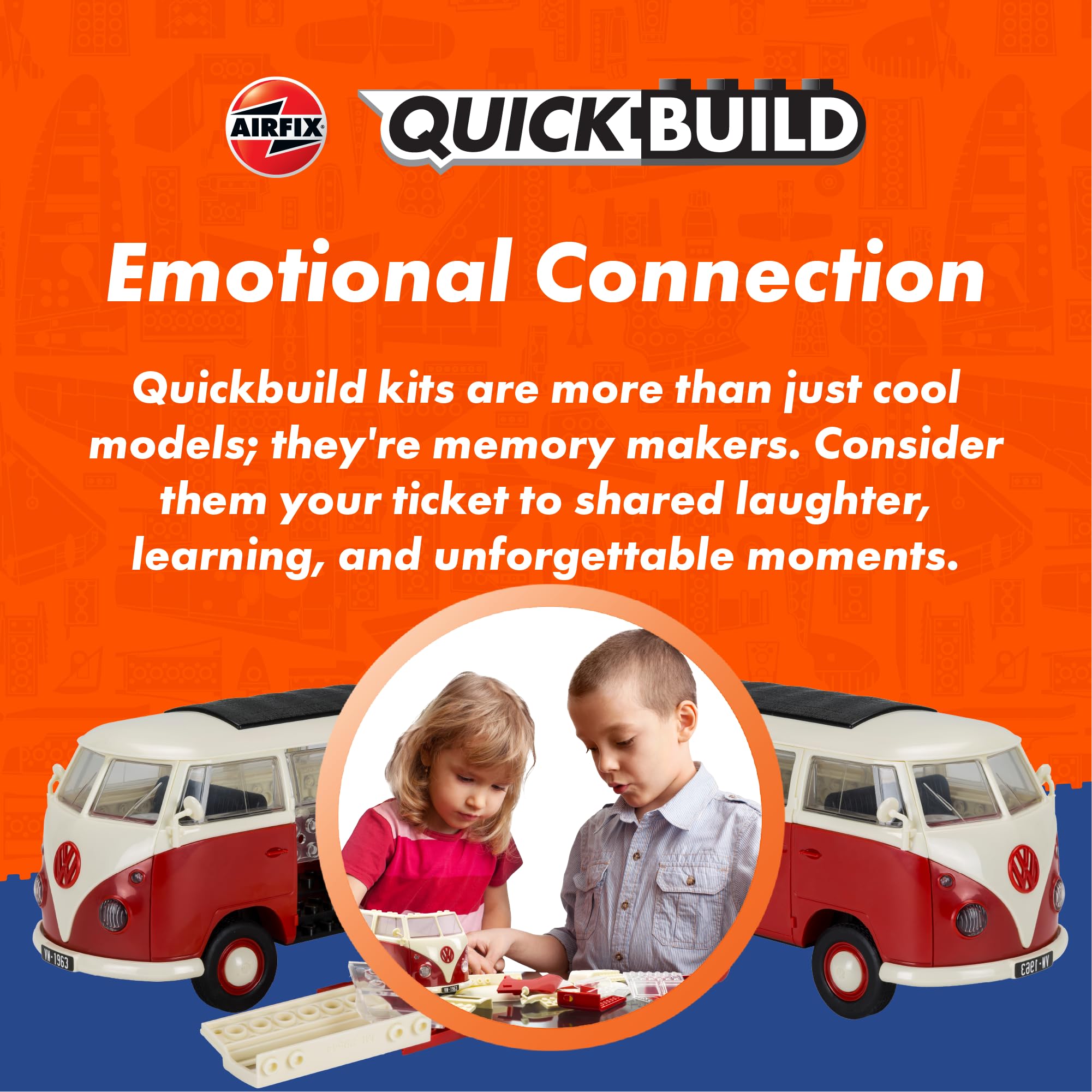 Airfix Quick Build VW Camper Van Model Kit - Snap Together Plastic Car Model for Kids & Adults, Blue 9