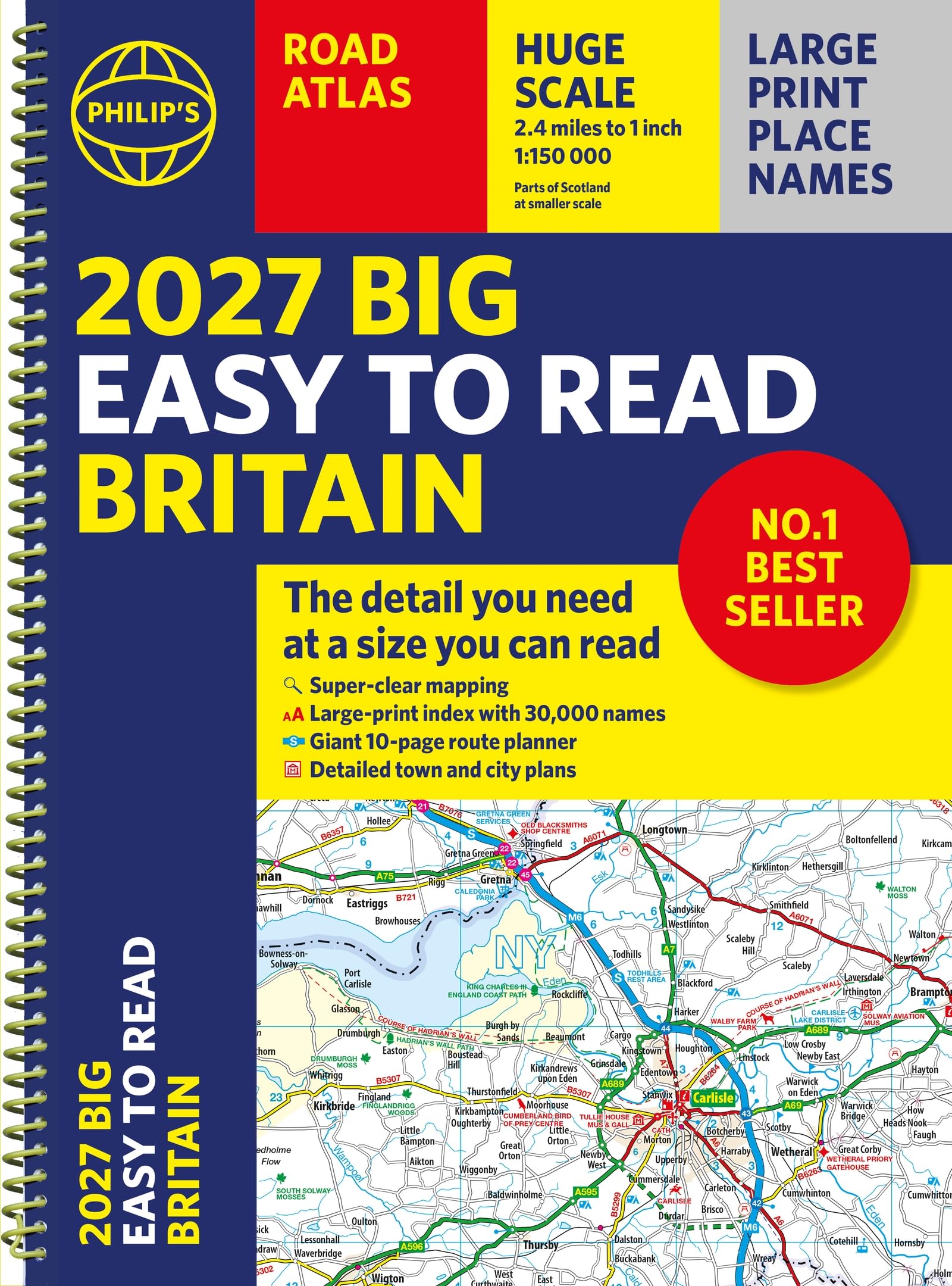 Philip's 2027 Big Easy to Read Road Atlas of Britain (A3 Spiral) | Large Print Index | 1:150,000 Scale 1
