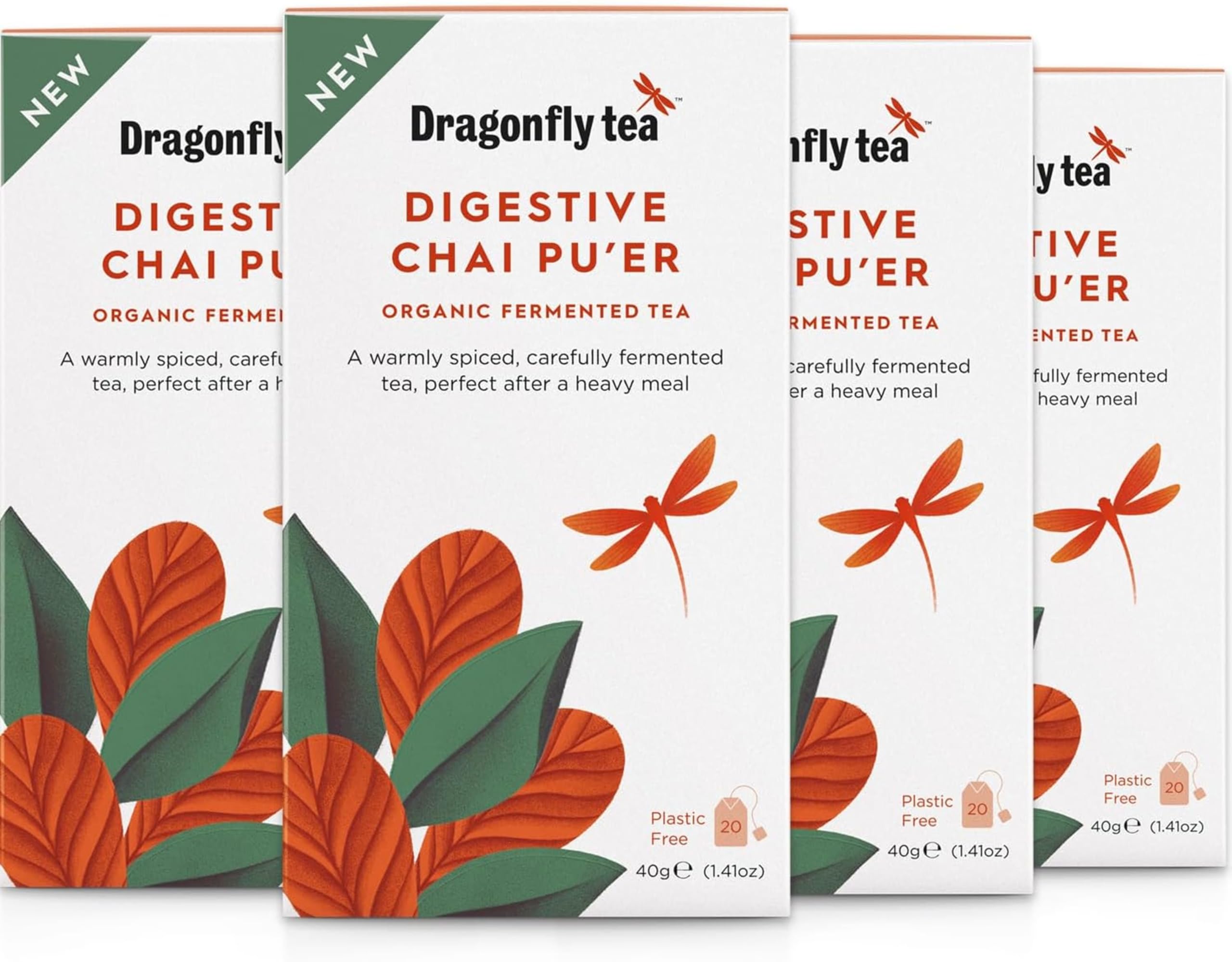DRAGONFLY Digestive Chai Pu'er Tea - Organic Ferment | 80 Teabags (4x20) 1